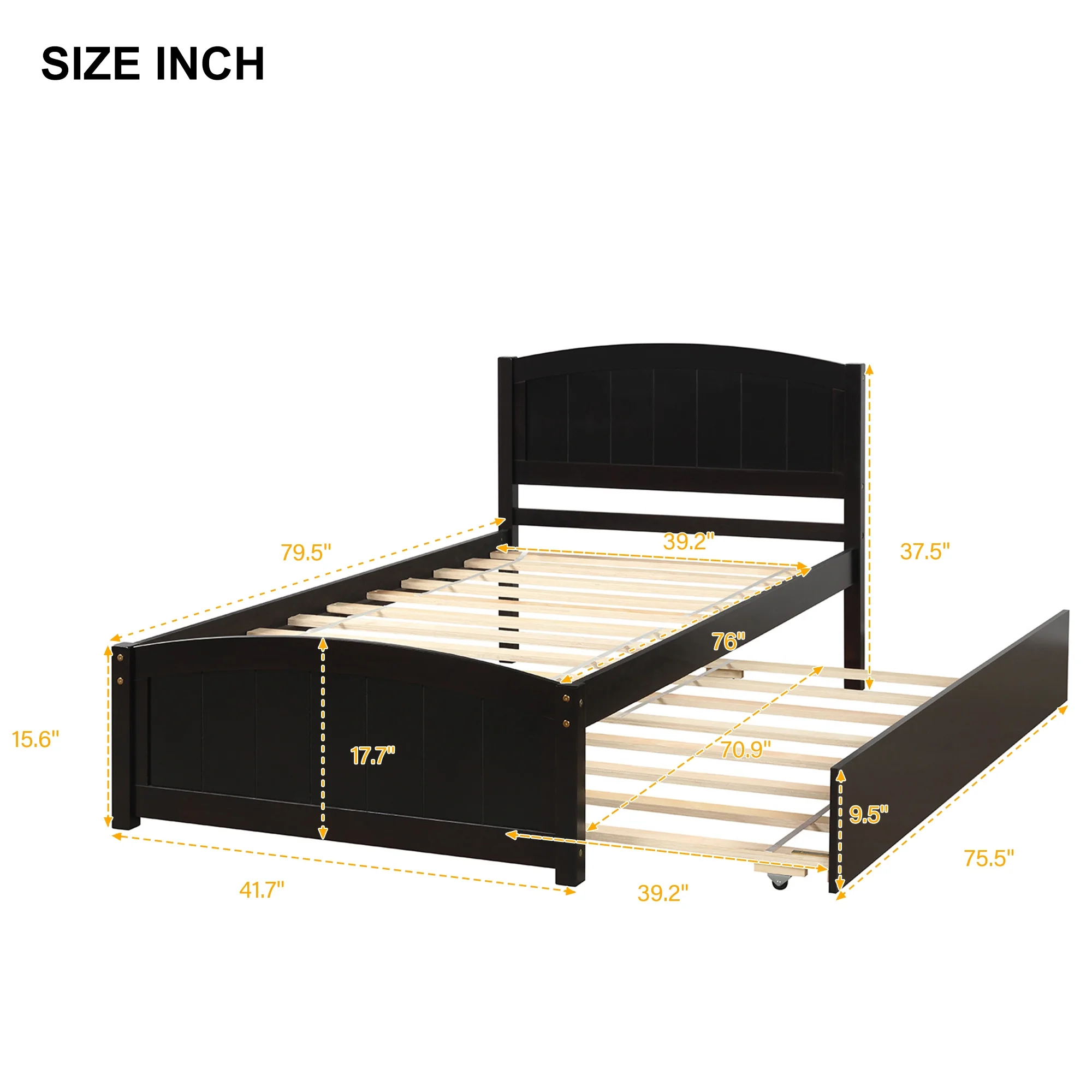 OWSOO Twin size Platform Bed with Trundle, Espresso