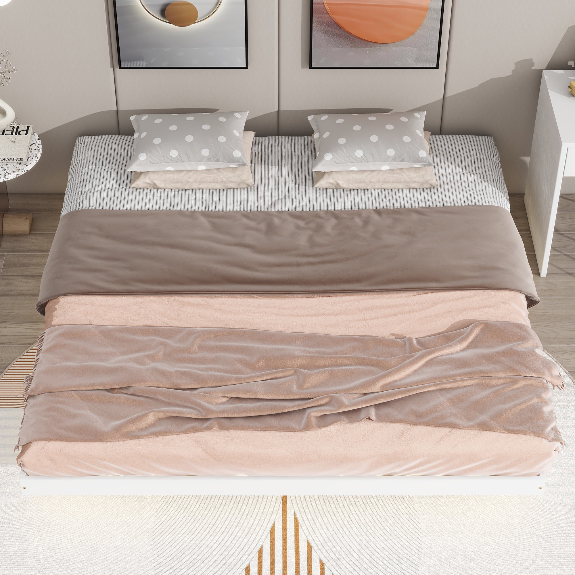 CoSoTower King Size Floating Bed with LED Lights Underneath,Modern King Size Low Profile Platform Bed with LED Lights,White