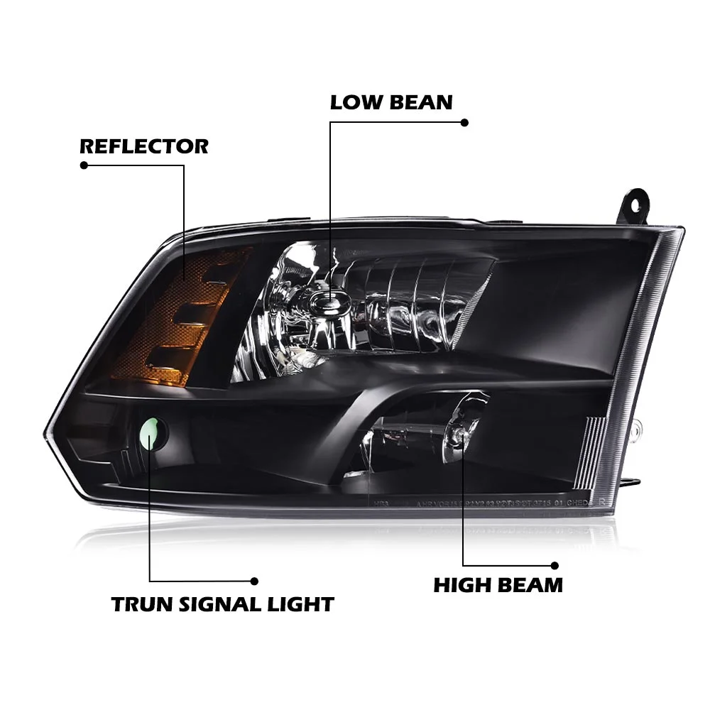 G-Plus Headlights Assembly Fit for 2009-2012 Dodge Ram 1500 2500 3500 Bumper Headlamps