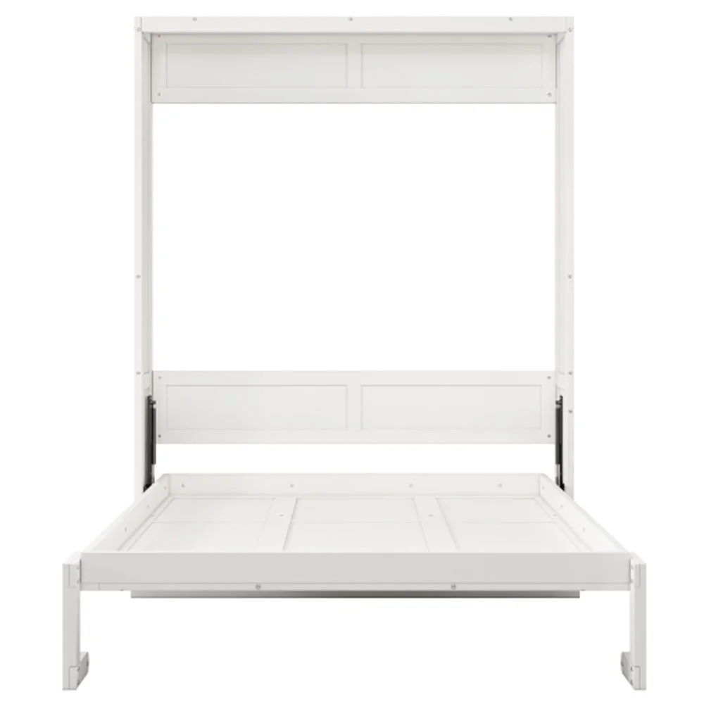 Full Size Murphy Bed,61.5-inch Cabinet Bed Folding Wall Bed with Desk Combo - White