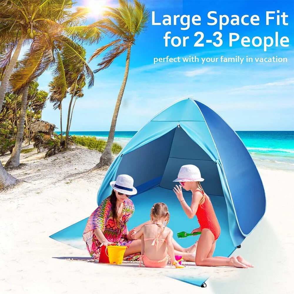 Automatic Pop-up Beach Tent Open in Seconds 3-4 Persons UPF50+ Beach Sun Shade