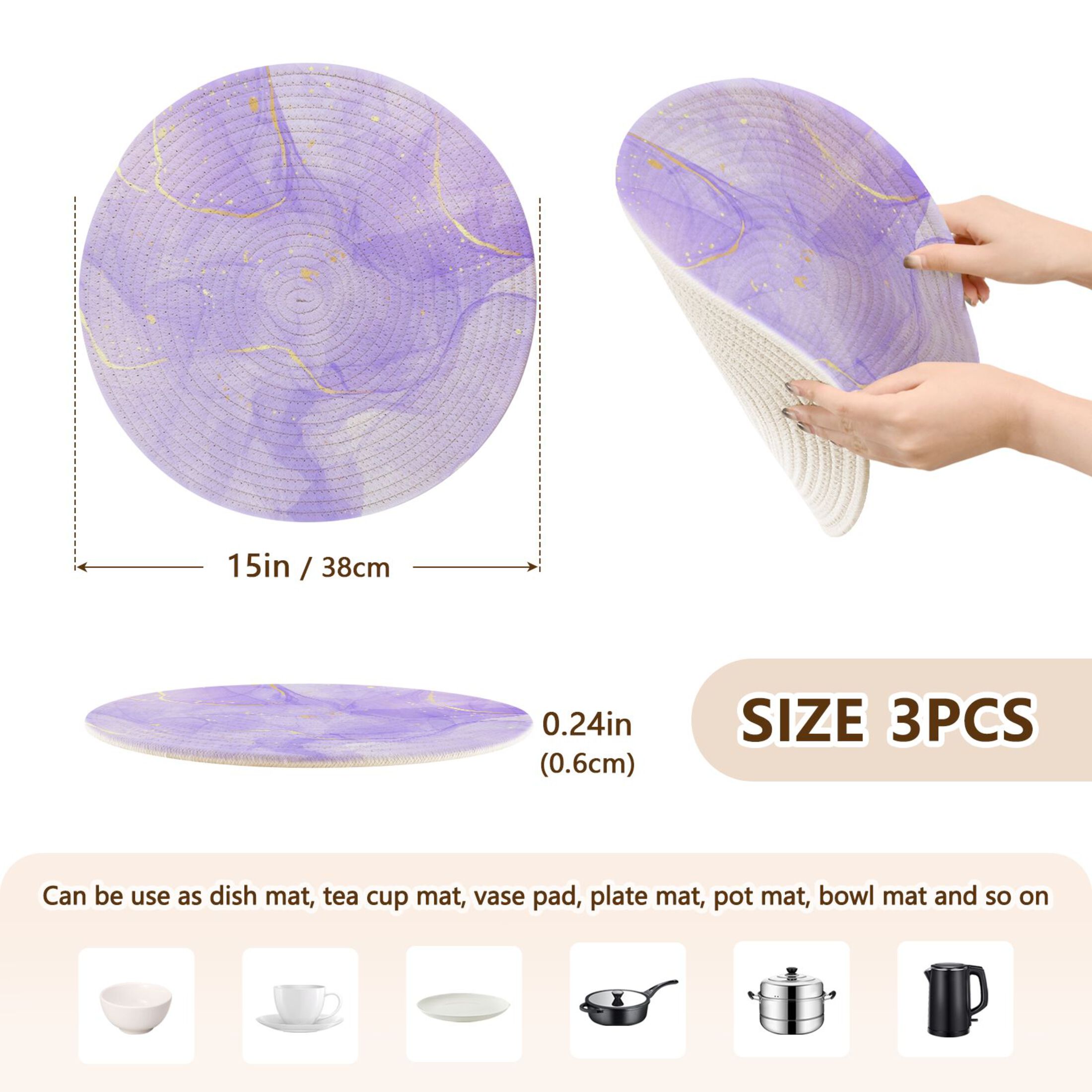 Purple Lavender Liquid 3 PCs Pot Holders Trivets Kitchen 15