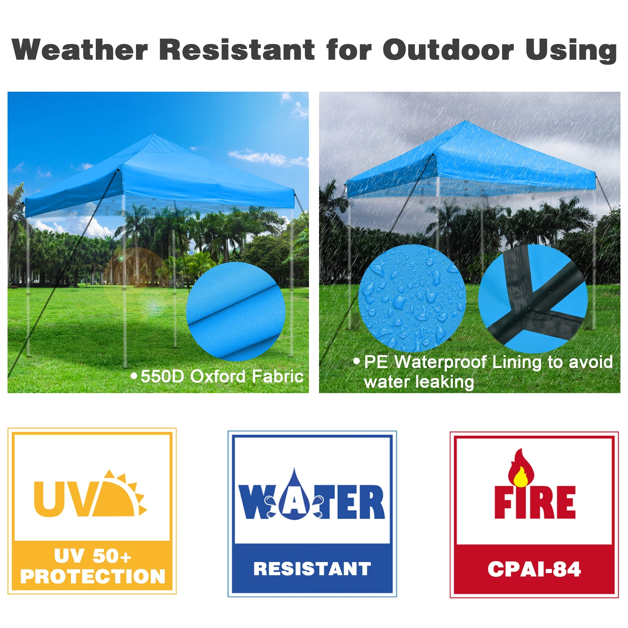 InstaHibit 10x10 Ft Replacement Pop up Canopy Top Cover UV50+ Outdoor Deck