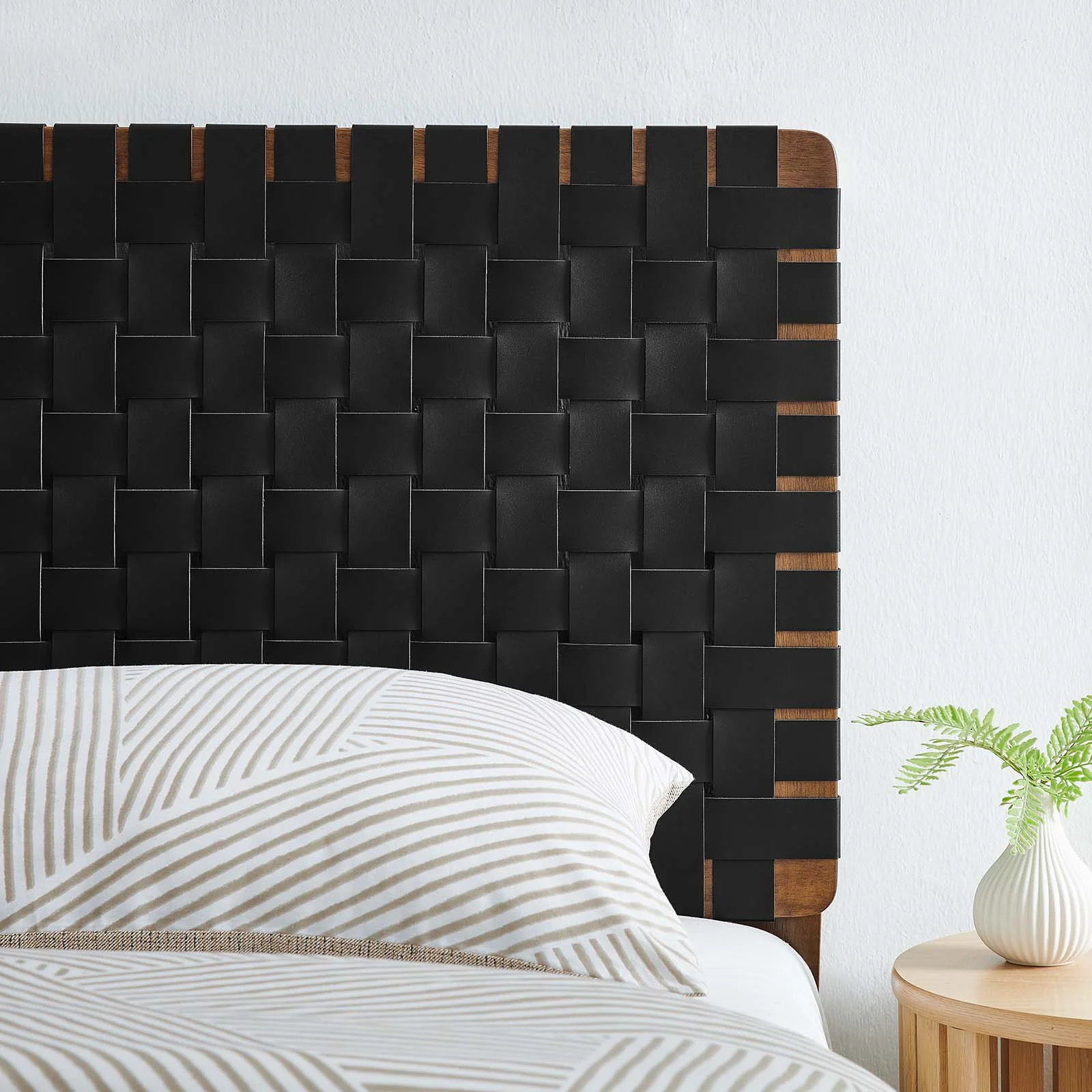 Modway Sparta Weave Twin Vegan Leather Headboard in Walnut Black