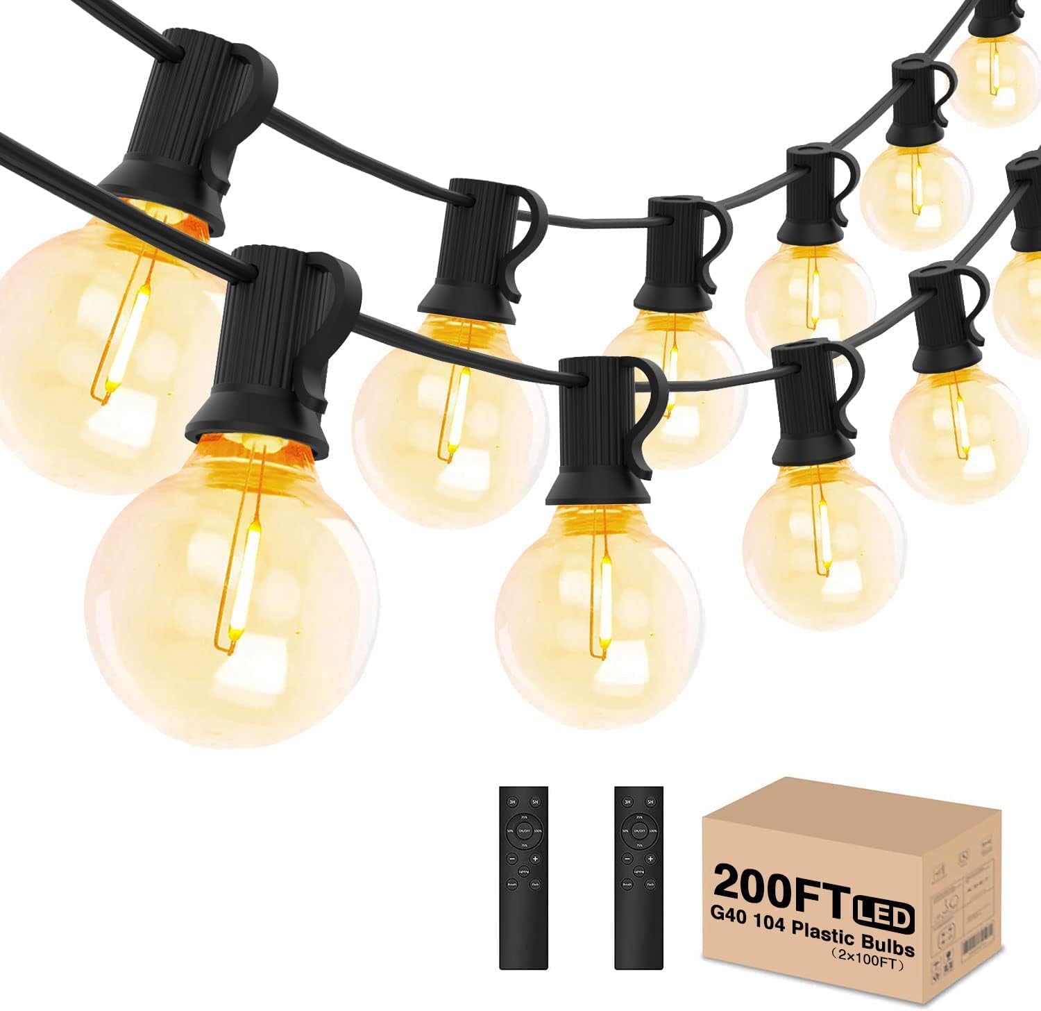 DIQIN Outdoor String Lights, 200FT Patio Lights with 104pcs Dimmable Vintage ST38 Plastics Bulbs, Waterproof Shatterproof String Lights, Outside Hanging Lights for Balcony Cafe Backyard Bistro