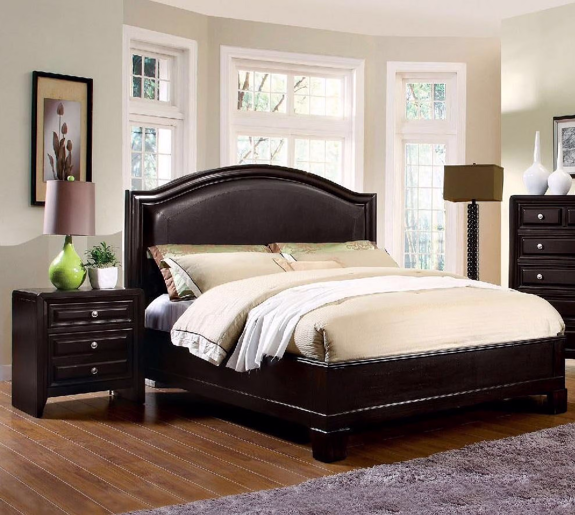 Transitional Espresso Solid Wood Queen Bedroom Set 3pcs FOA CM7058-Q Winsor