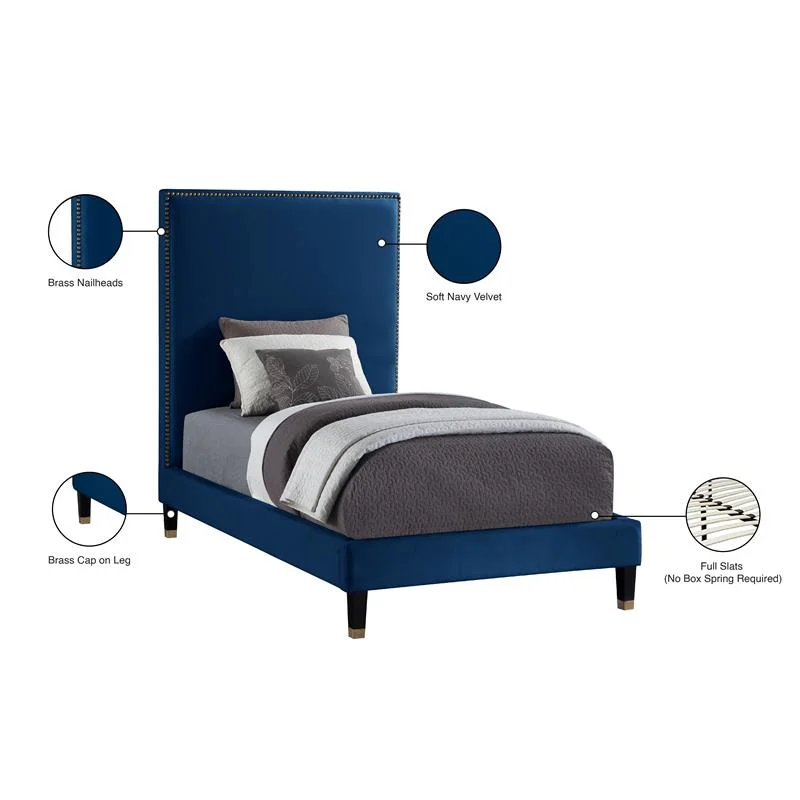Meridian Furniture Harlie Navy Velvet Twin Bed