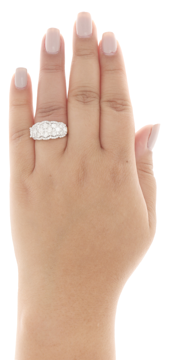 14K Yellow Gold Diamond Flower Cluster Ladies Anniversary Ring Wedding Band 2 Ct