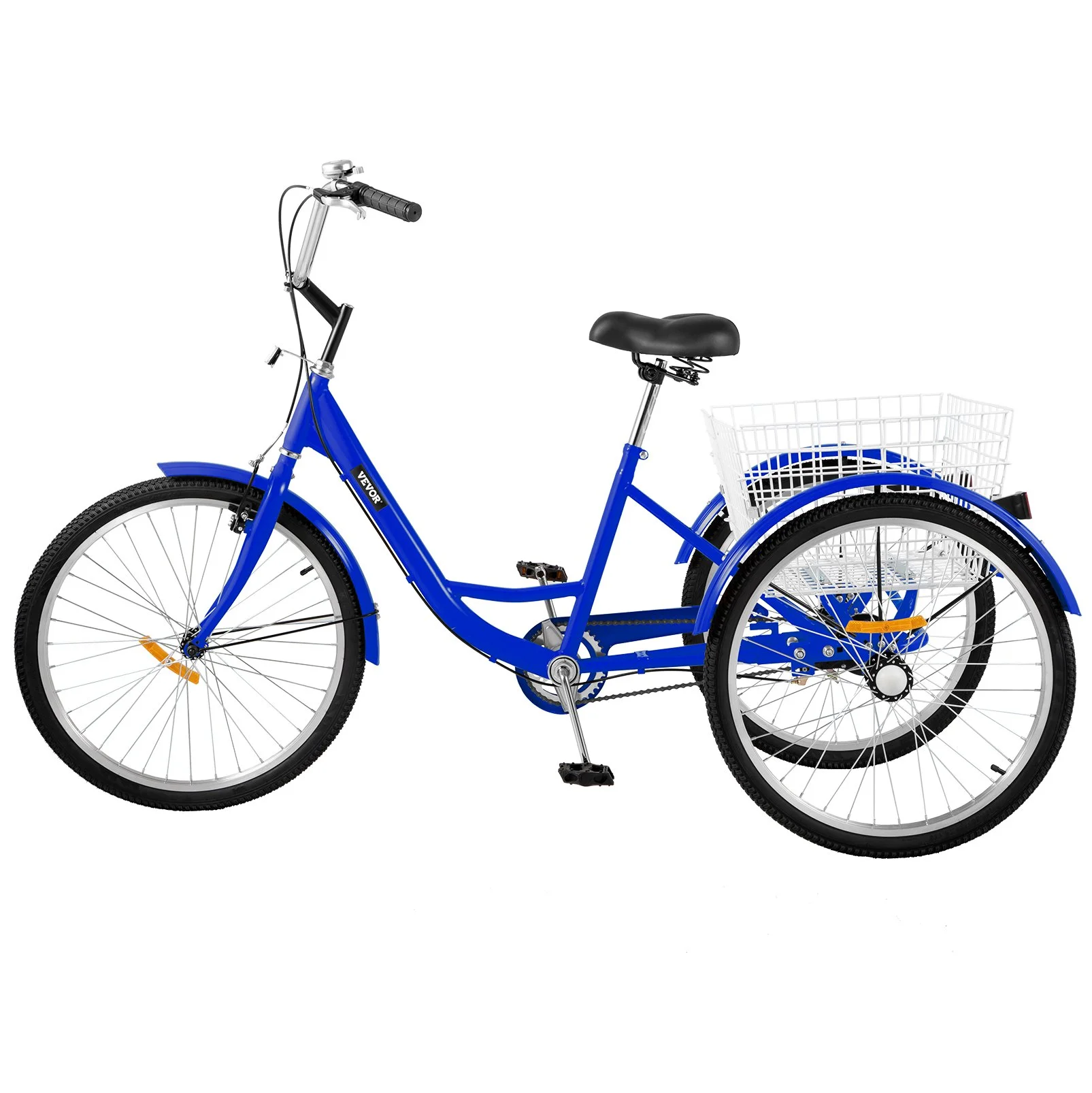 Vevor  24 in. 1-Speed 3 Wheel Blue Exercise Adult Tricycle with Large Basket