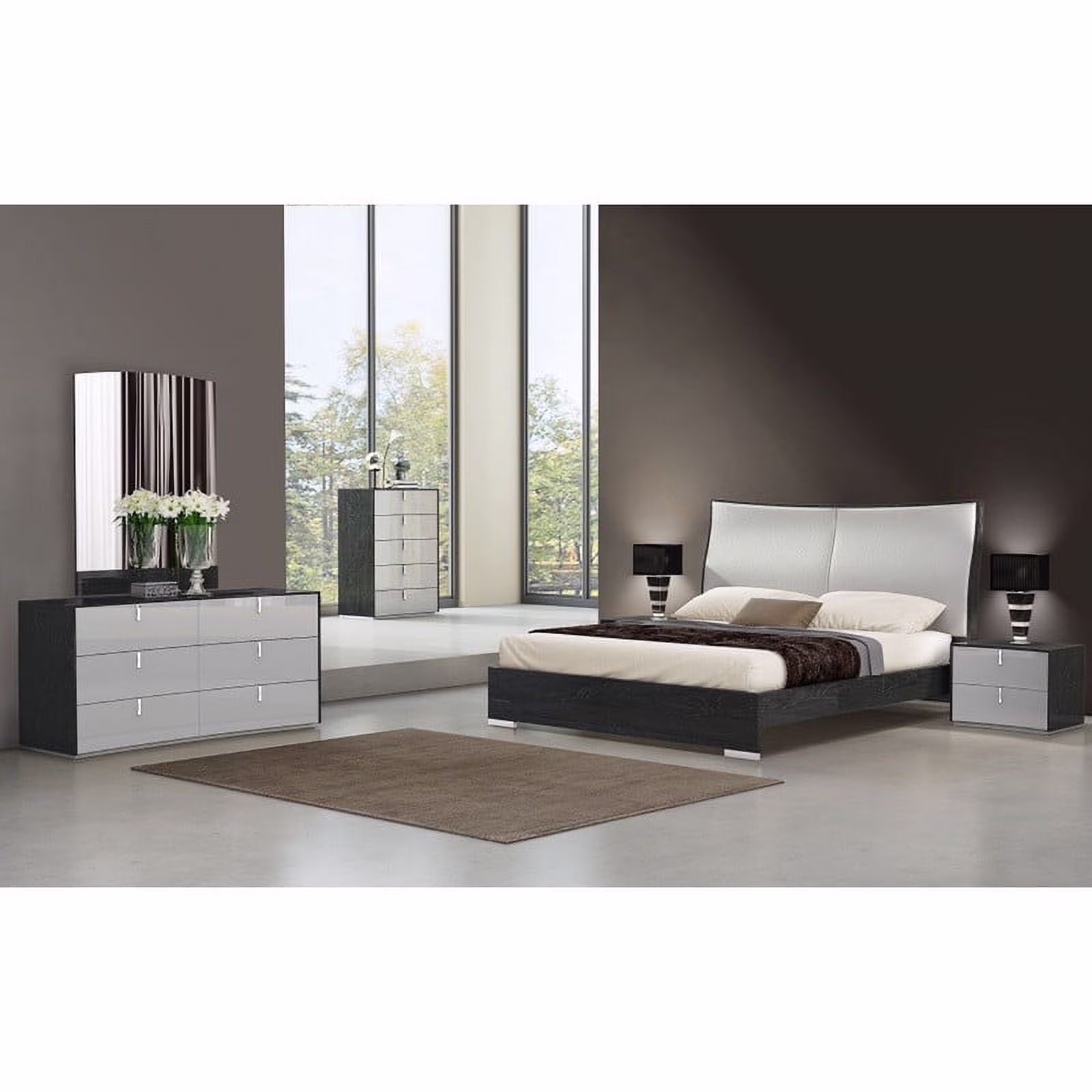 Vera 5-Piece Modern Bedroom Set, Black and Gray, Queen