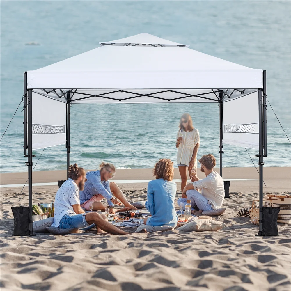 Topeakmart 17x10ft 2-tiered Pop-up Gazebo Canopy with Tilt Angle-adjustable Double Awnings, White