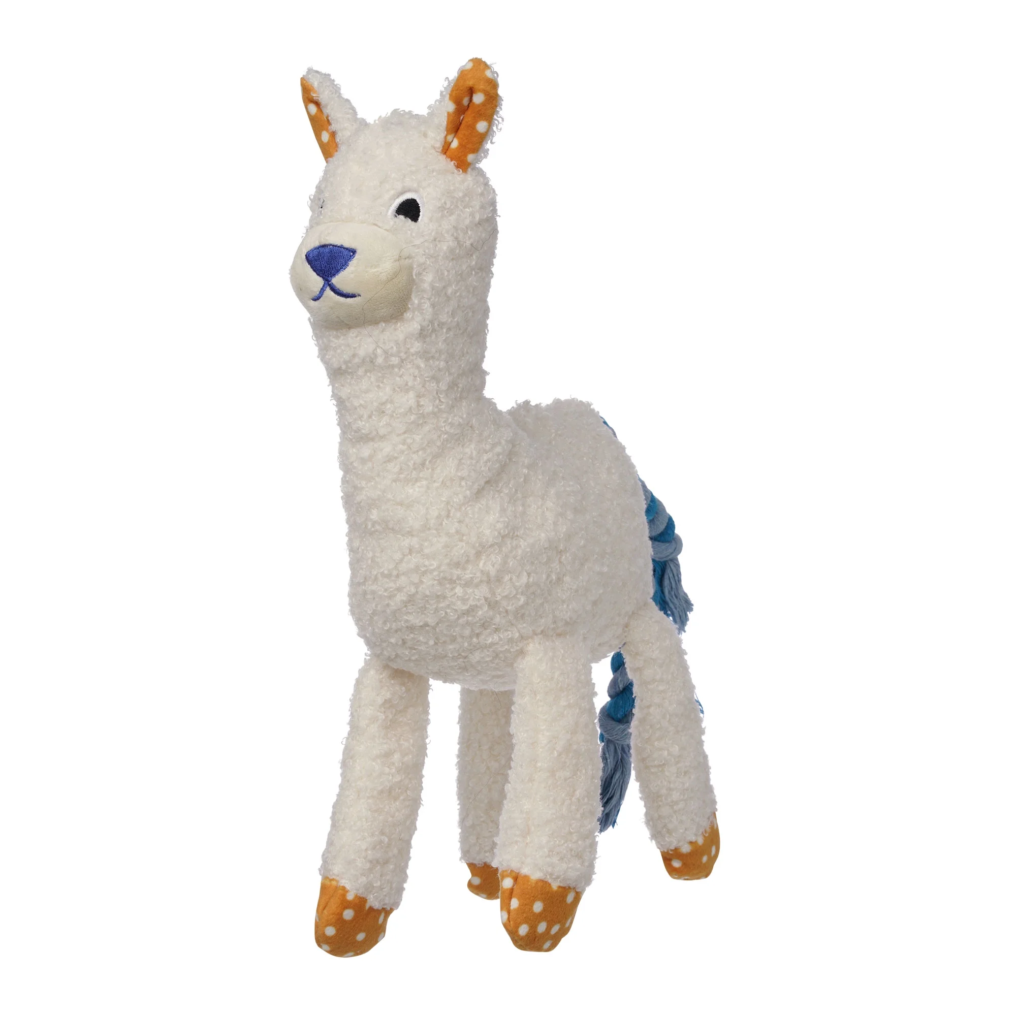 Manhattan Pet Toy Shakers Salt Under Stuffed Llama Squeaker Dog Exercise Toy with Tri-Rope Tail
