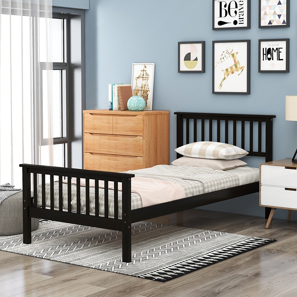 LivEditor Wood Platform Bed Twin Bed with Headboard and Footboard