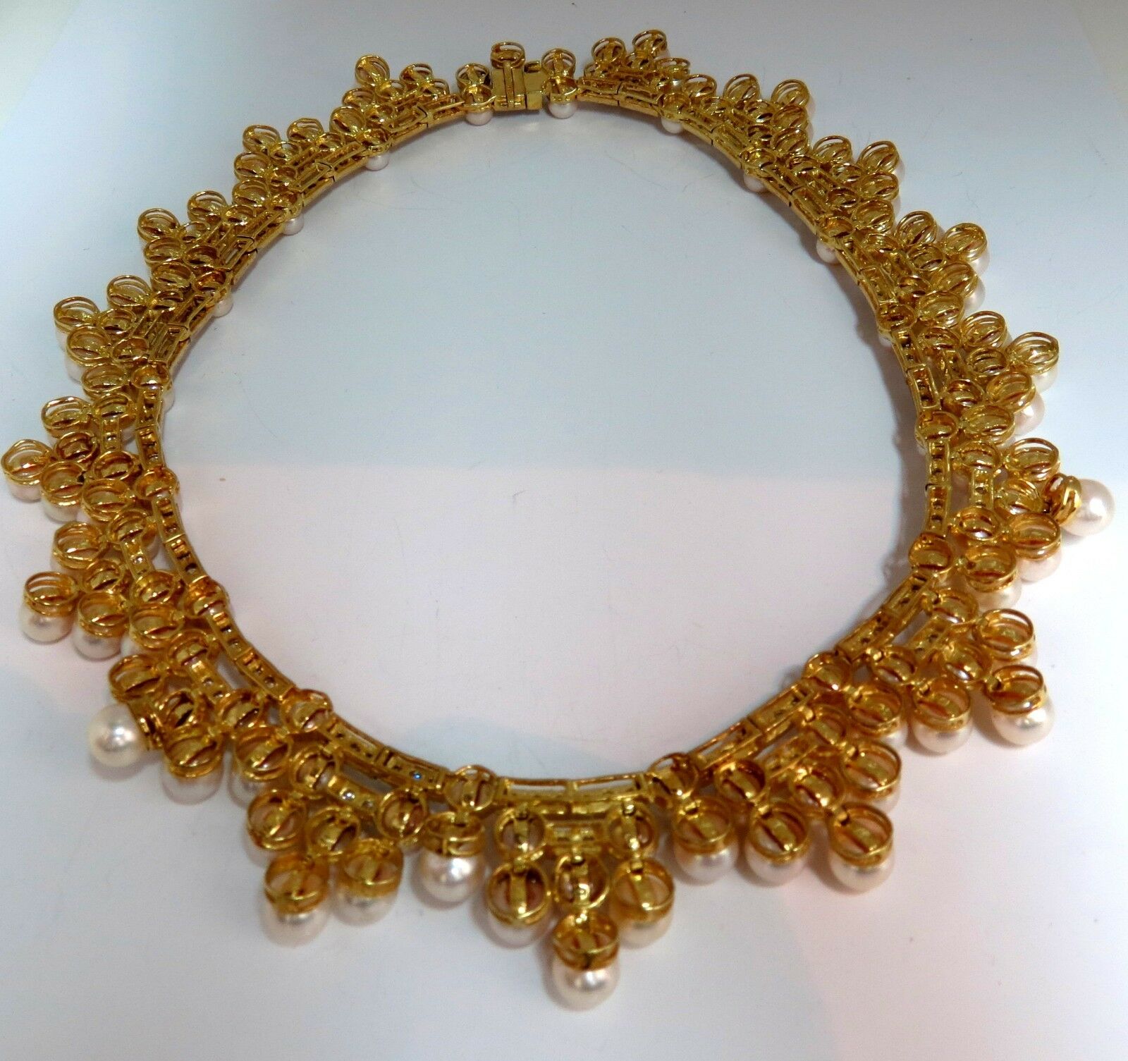 10.00ct NATURAL DIAMONDS & AKOYA PEARLS 18kt NECKLACE OPERA RIVIERA