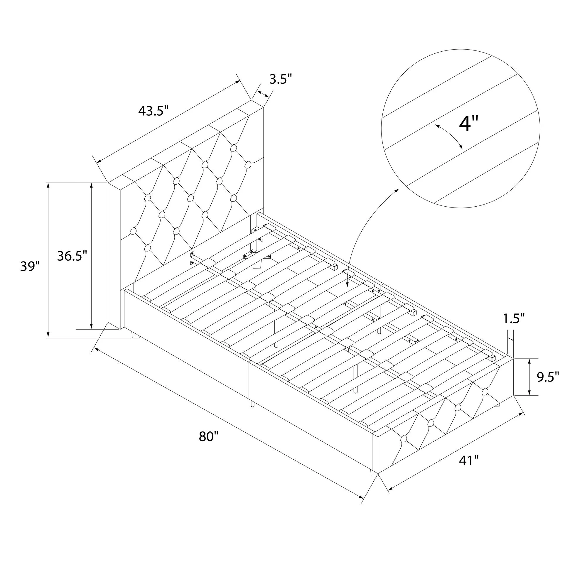 DHP Dakota Upholstered Bed with Signature Sleep Tranquil 8-Inch Pocket Spring Mattress, Twin, White