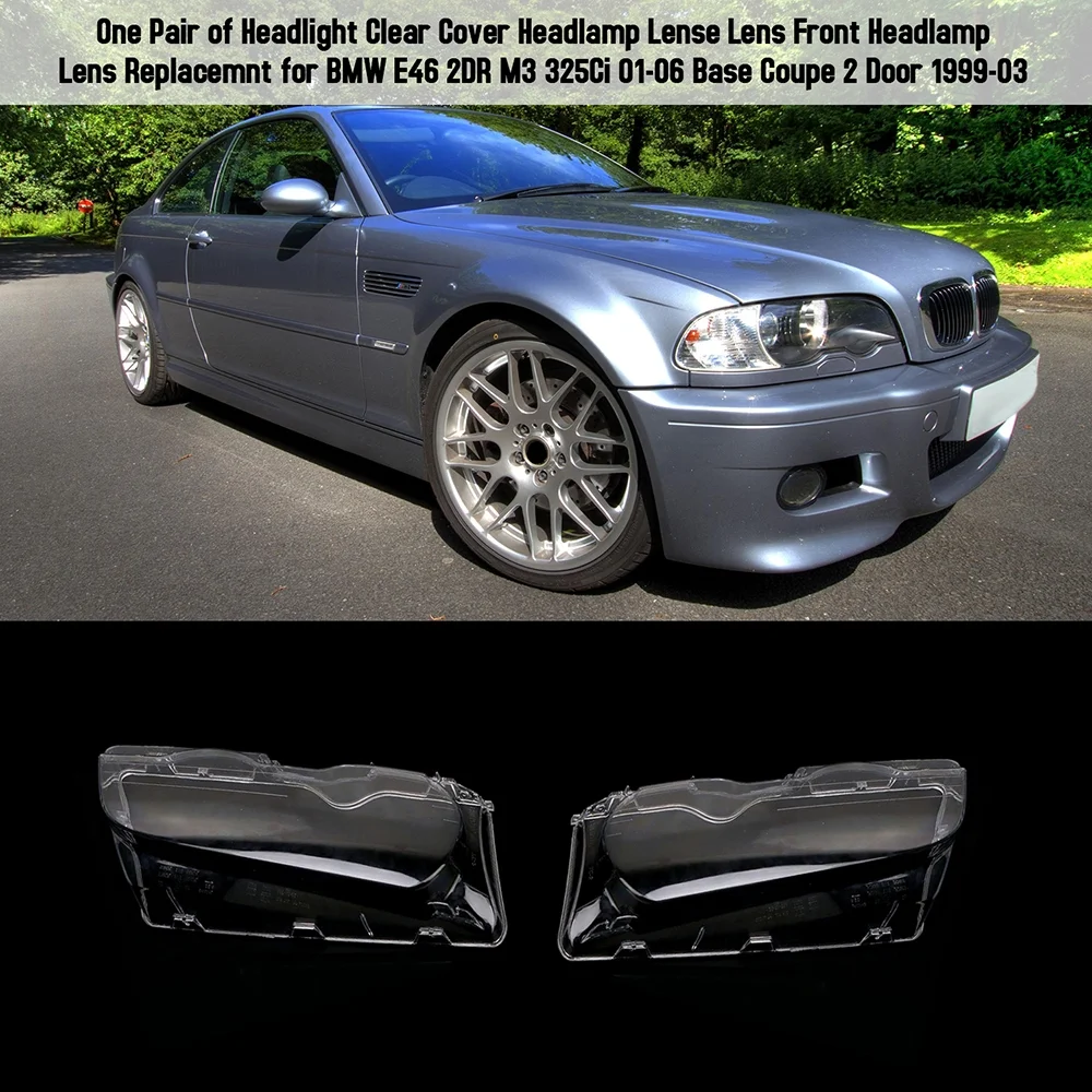 Walmeck Headlight Shade, 325ci BaseOne Pair Of Lense Lens Headlamp Base Coupe 2 Coupe 2 Door 2dr325ci Pair Of Clear Headlamp Lens E46 2drHeadlamp Lense Clear Cover Headlamp 1999-03