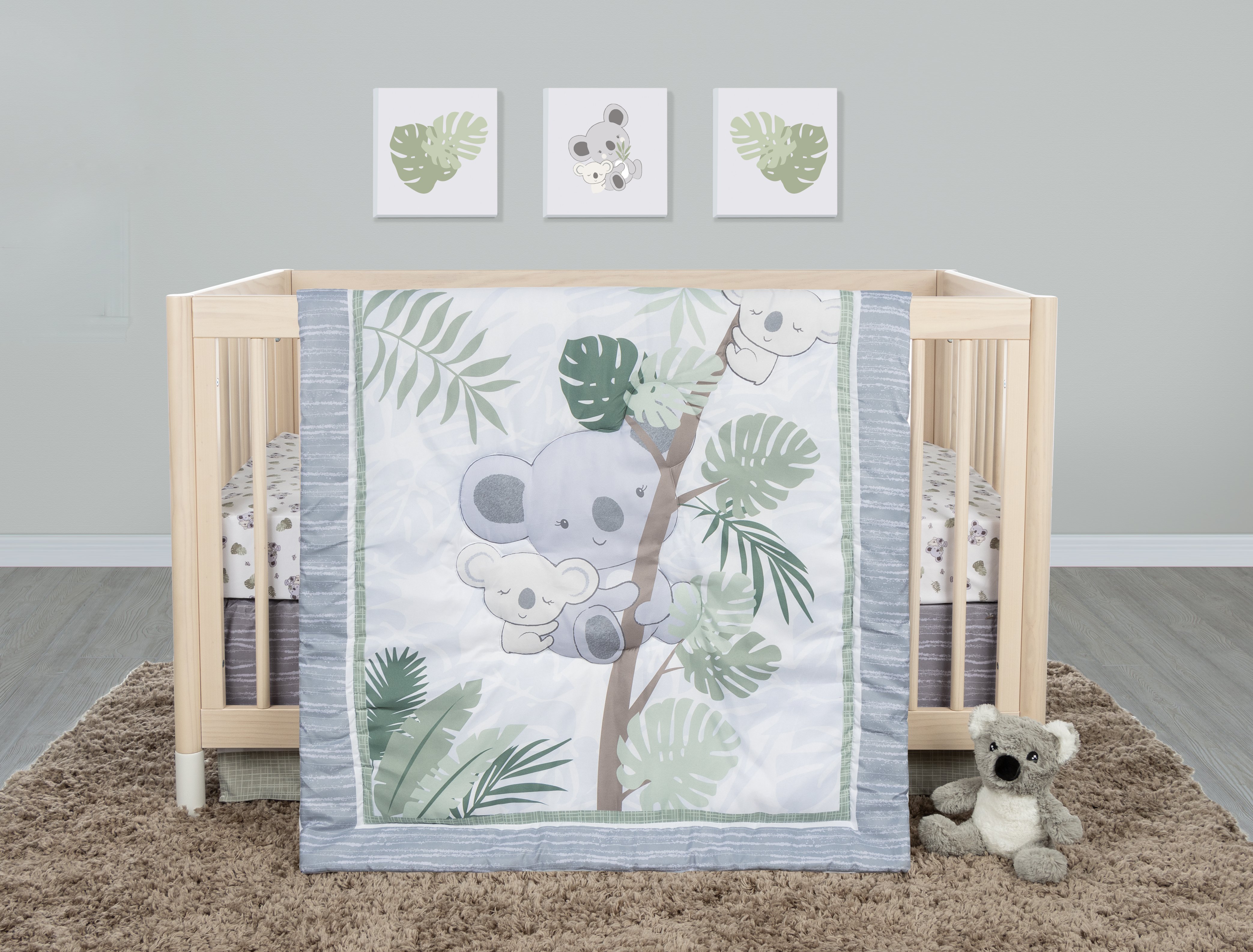 Sammy & Lou Koala Love 4 Piece Crib Bedding Set, Gray, White, Green, Brown, Infant, 200 Thread Count, Koala Character