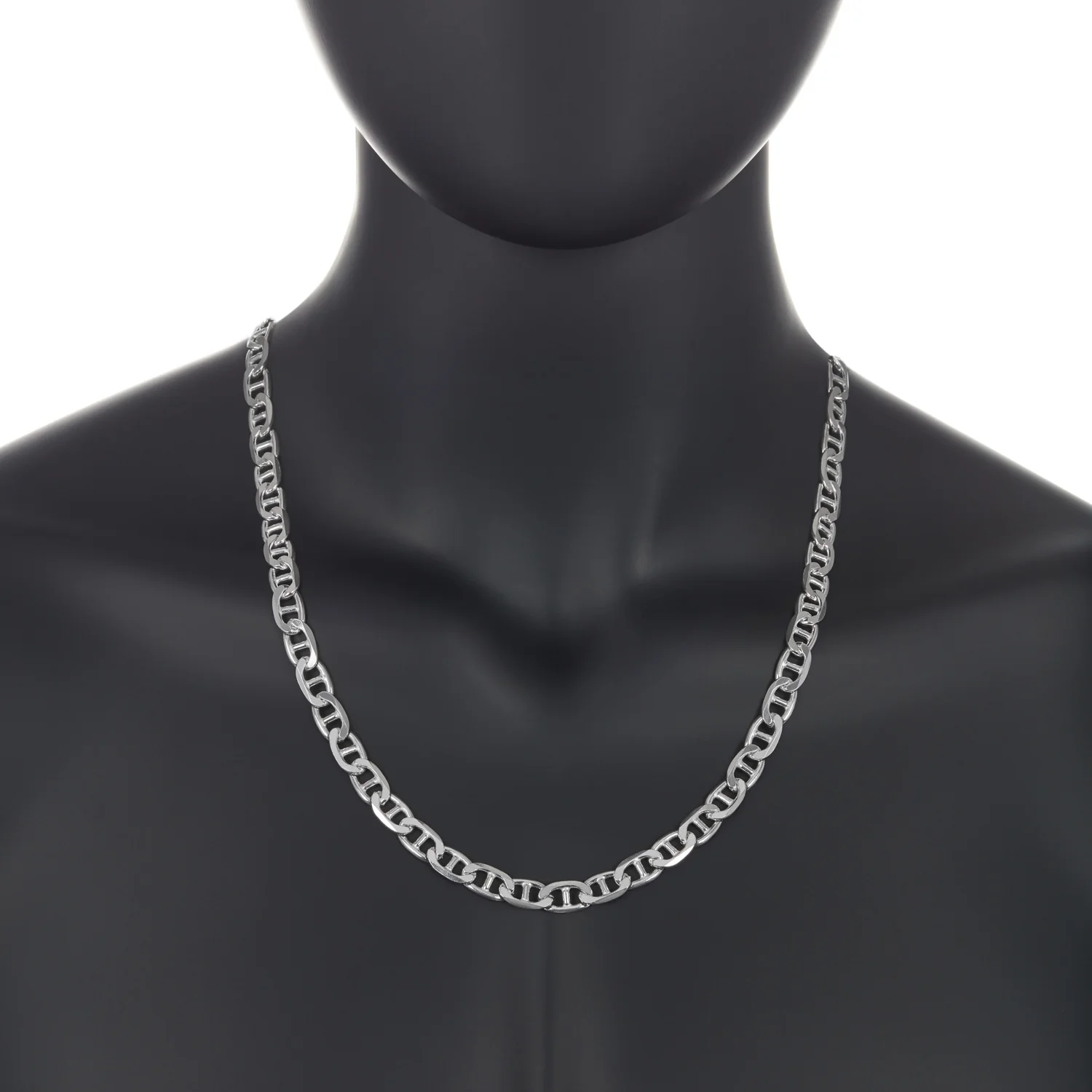 Men's 8mm Solid .925 Sterling Silver Flat Mariner Choker Chain Necklace, 20 inches