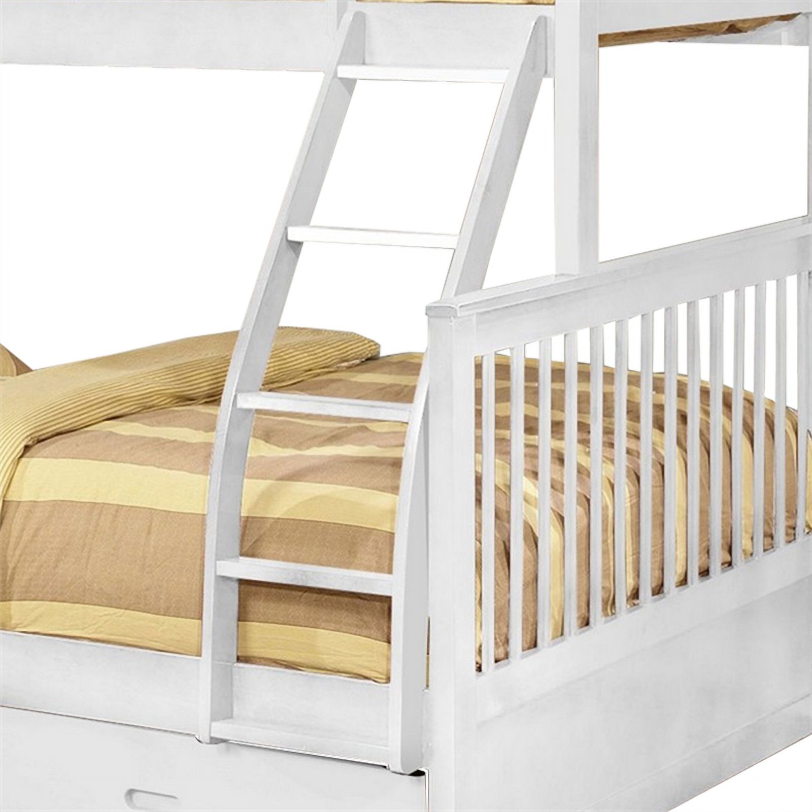 Benjara Mission Style Wooden Twin Over Full Bunk Bed with 2 Drawers, White