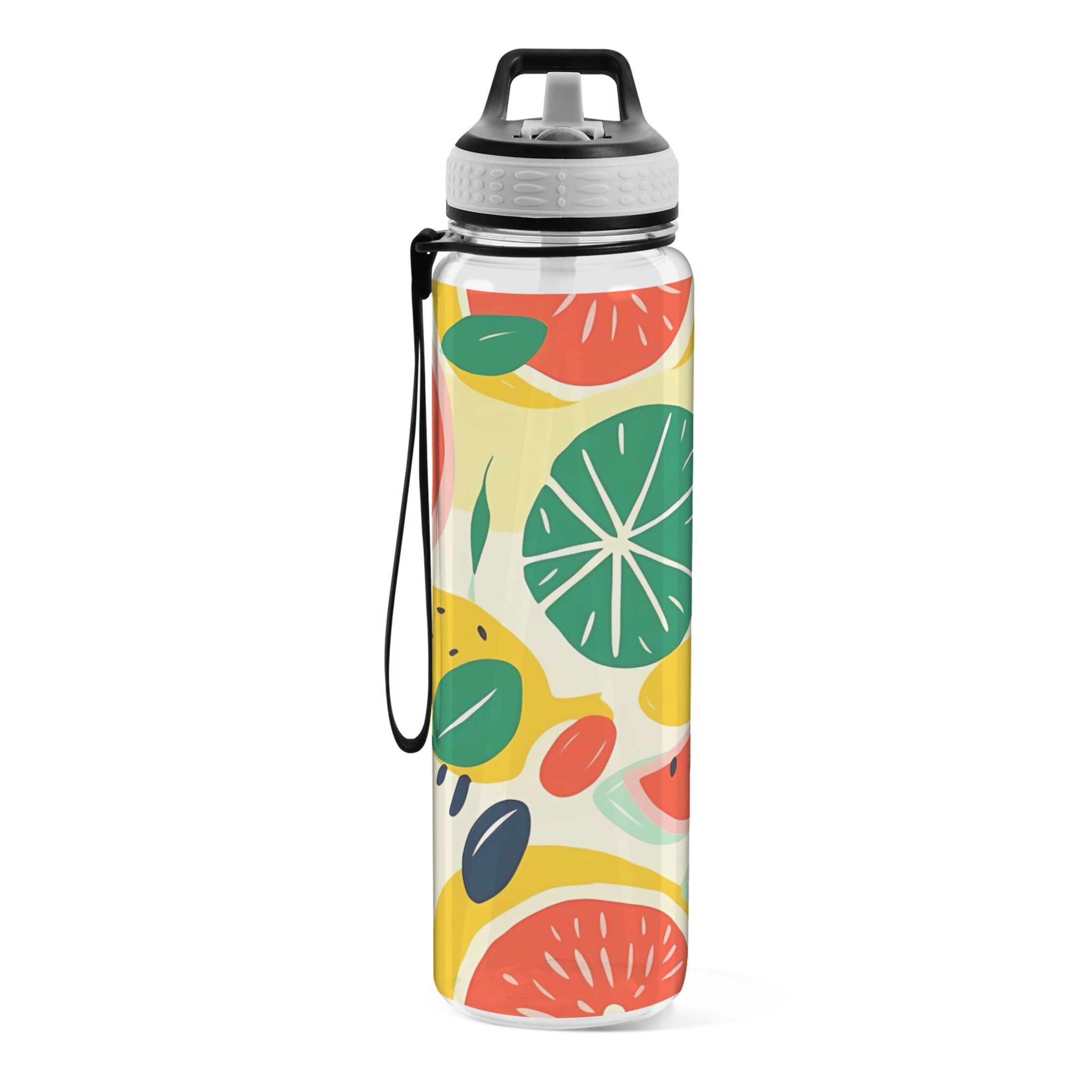 Lemons and Oranges 32oz Water Bottles with Straw Tritan Leakproof Sports Bottle BPA Free Clear for Fitness Gym Swimming Cycling