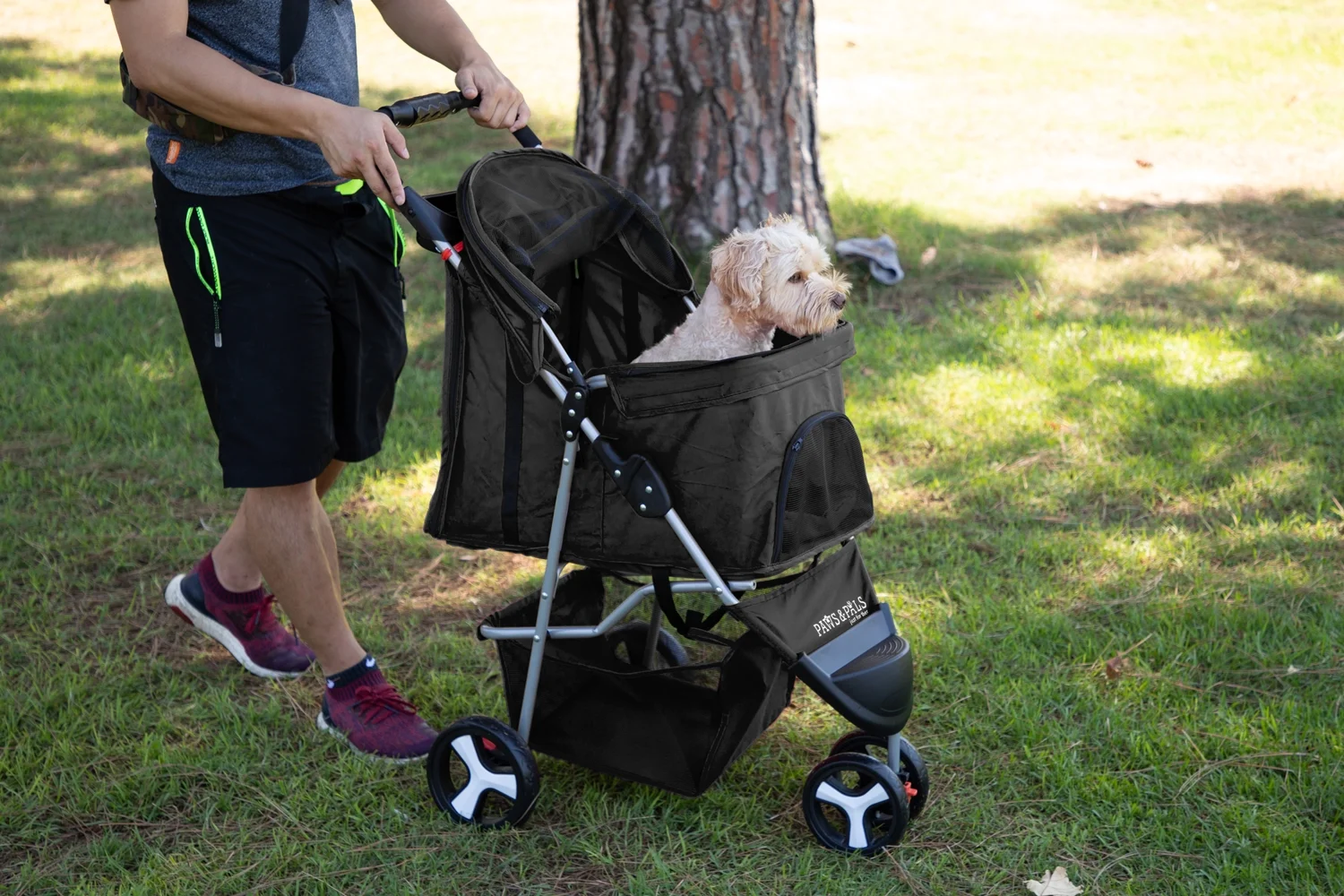 Pet Stroller for Cats & Dogs Folding 3-Wheel Carrier Jogger (Black) (Small)