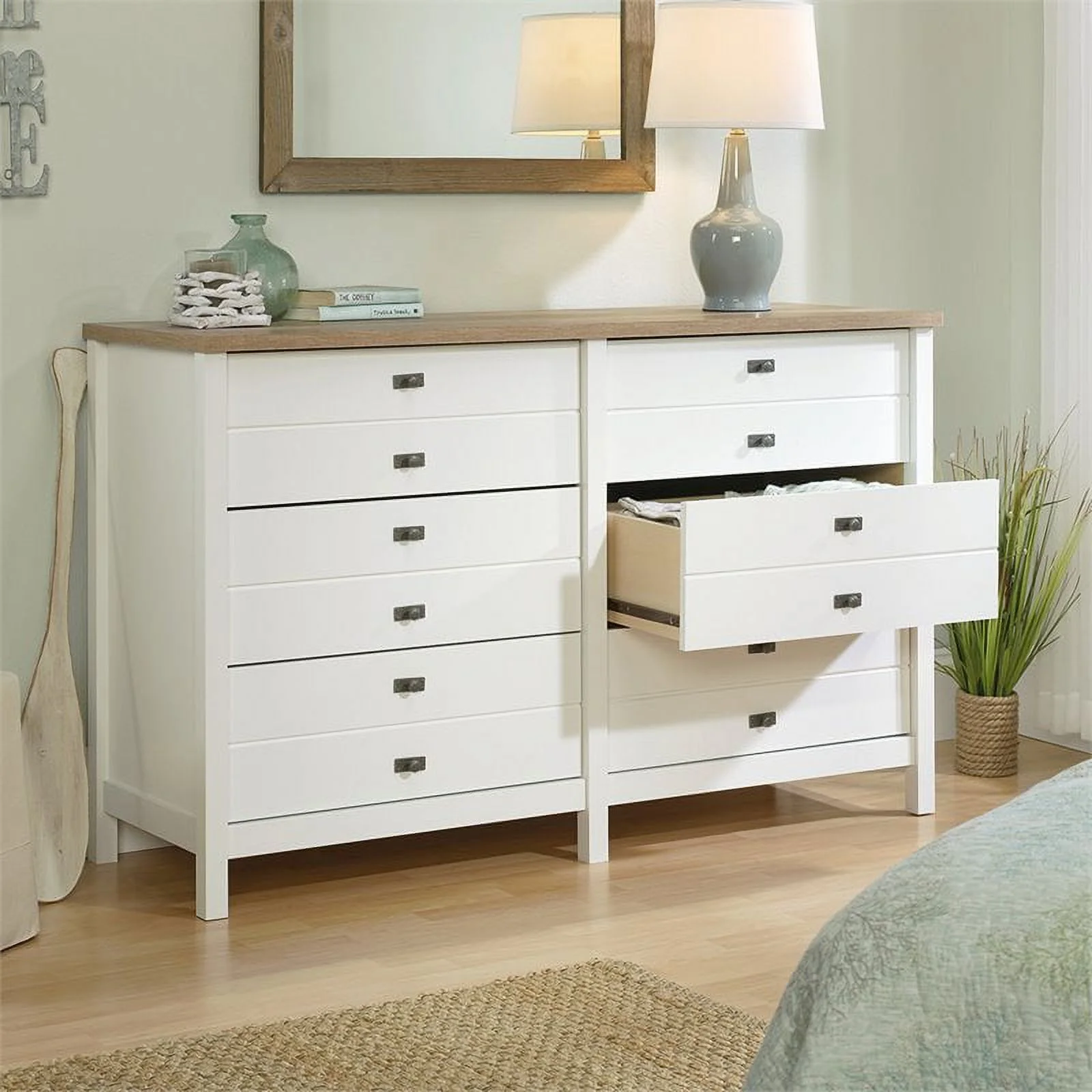 Pemberly Row 6 Drawer Double Dresser in Soft White