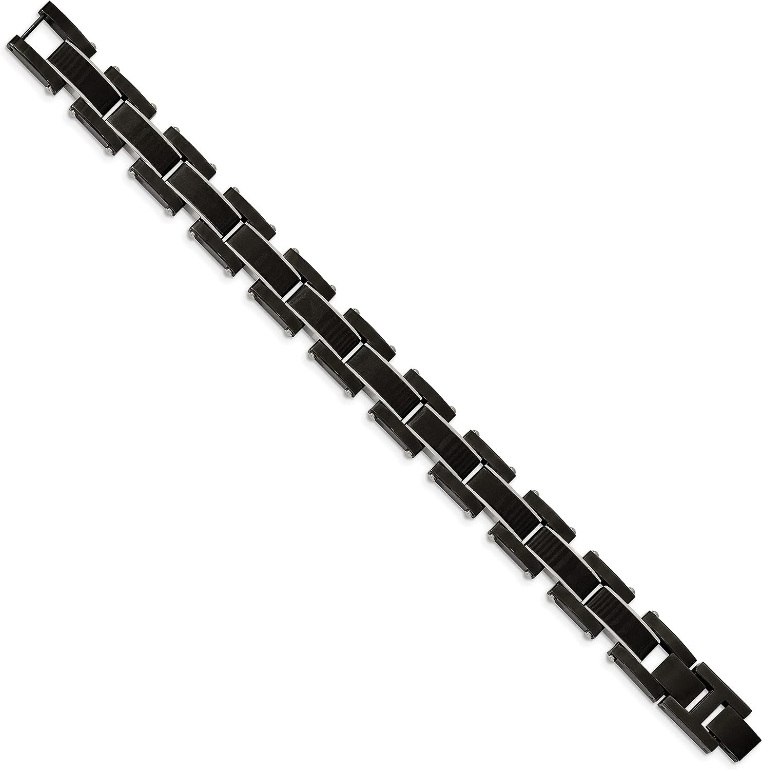 Chisel Stainless Steel Polished Black IP-plated with Solid Black Carbon Fiber Link Bracelet - 8.5