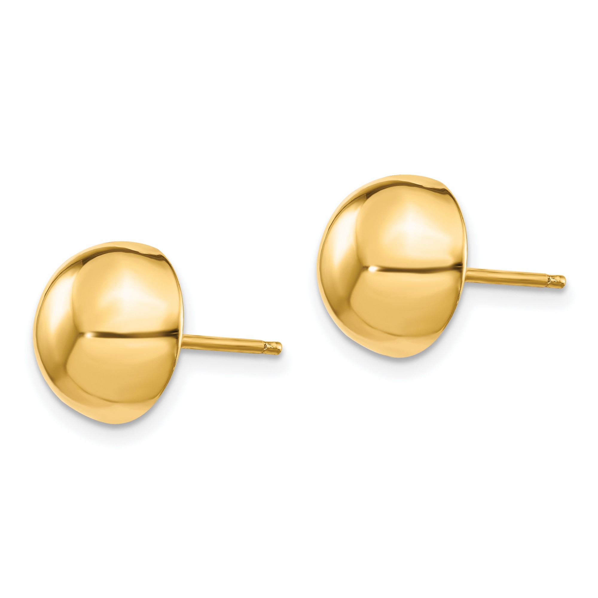 Polished Button Half Ball Post Stud Earrings in Real 14k Yellow Gold 10 mm