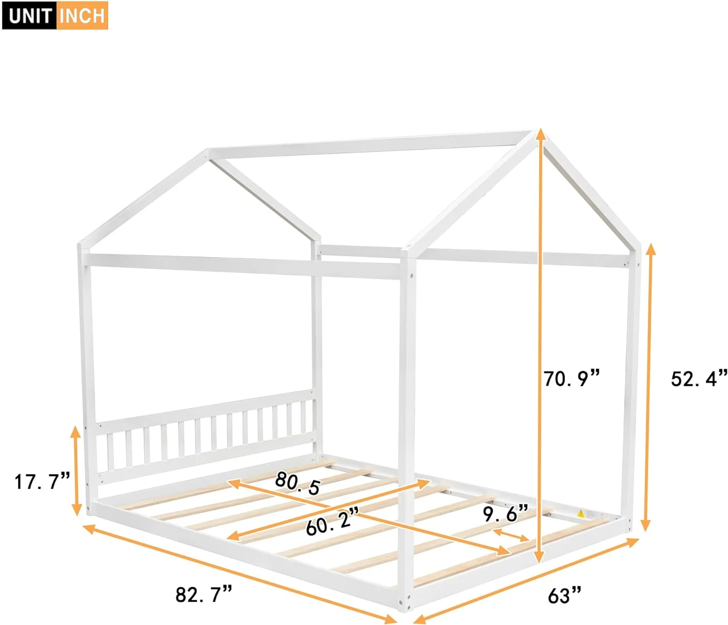 Queen Size Wooden House Bed With Headboard,Wood Low Floor Bed Frame With Roof For Toddler Kids, Can Be Decorated With DIY, No Box Spring Needed(Grey)