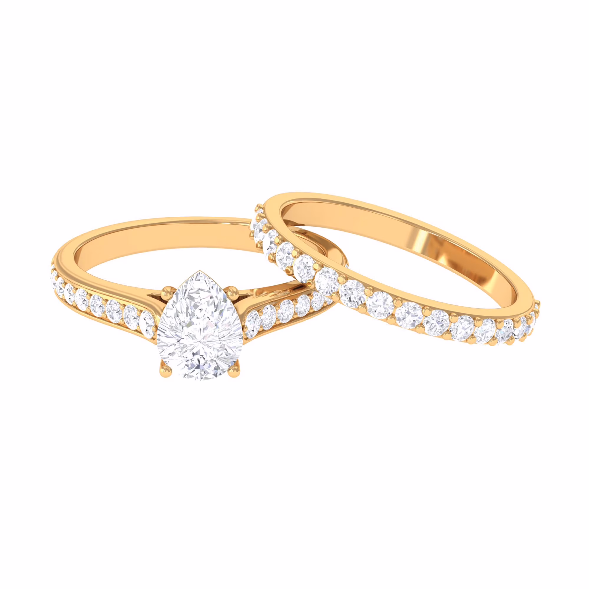 Teardrop Ring Set with Moissanite for Women - Stackable Ring Set (3 Carat), 14K Yellow Gold, US 12.00