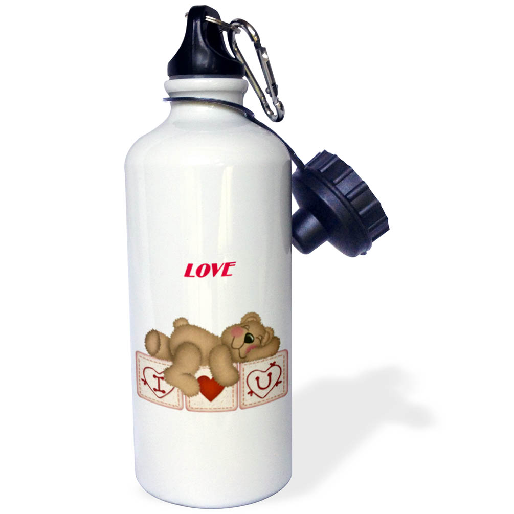 Adorable Teddy Bear On I Luv U Blocks 21 oz Sports Water Bottle wb-37319-1