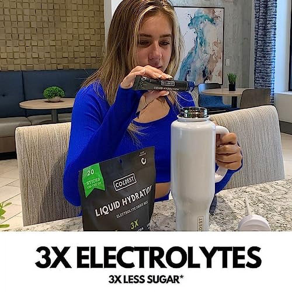 Coldest Hydration - Electrolytes Powder Packets - Non GMO & No Artificial Sugar - Electrolyte Drink Mix - Easy Open Single-Serving Stick Drop in Water - 20 Sticks per Pack (Watermelon)