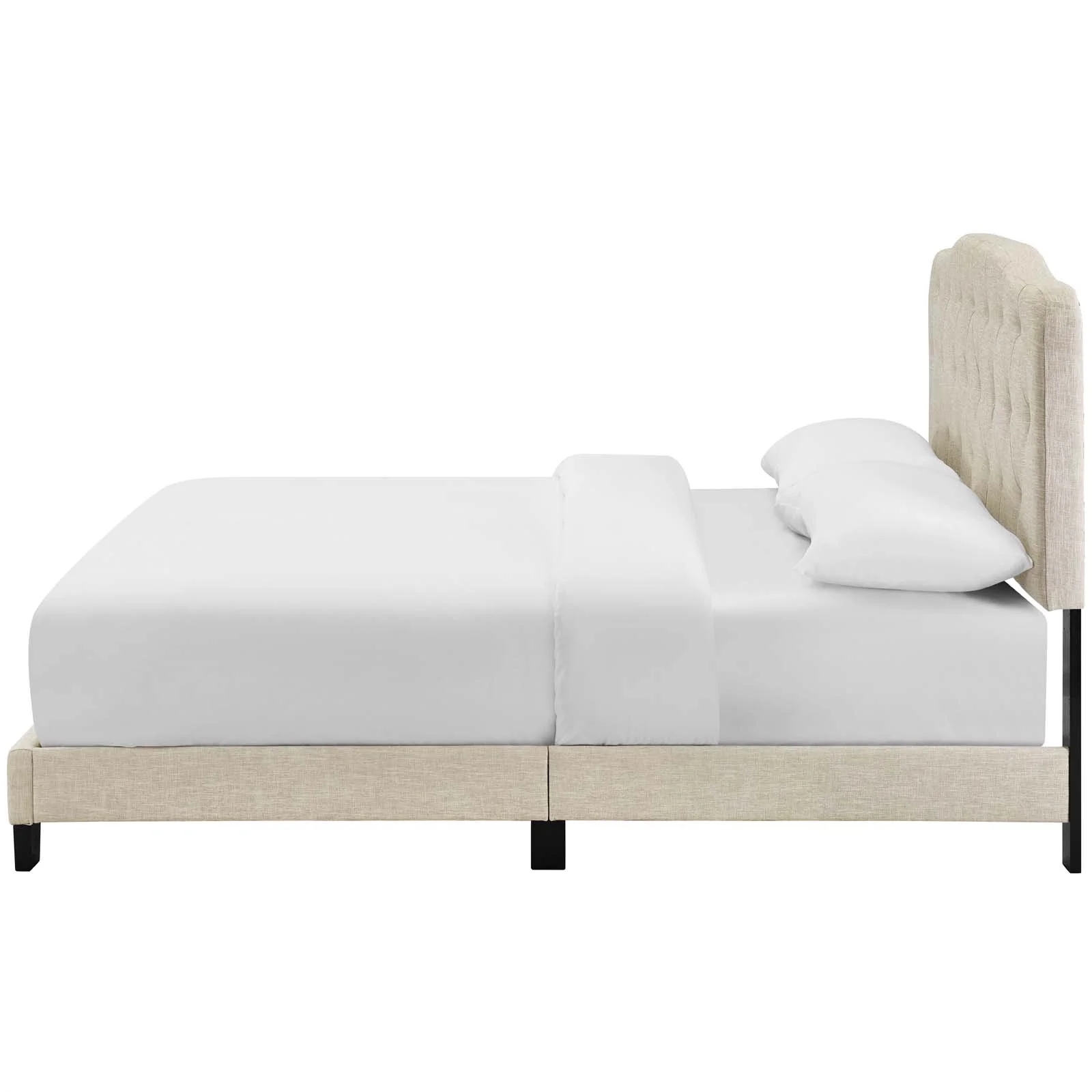 Modern Contemporary Urban Design Bedroom Queen Size Platform Bed Frame, Fabric, Beige