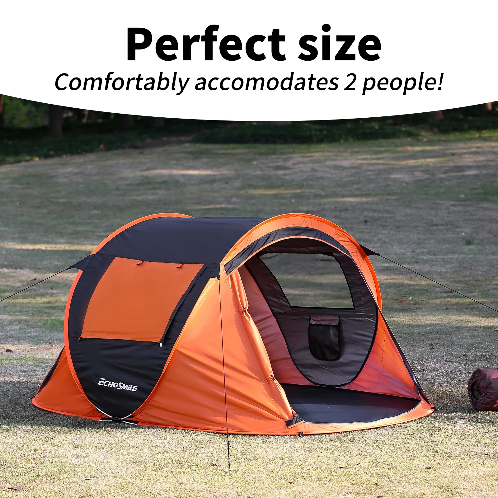 EchoSmile 2-Person Black and Orange Pop Up Camping Tent