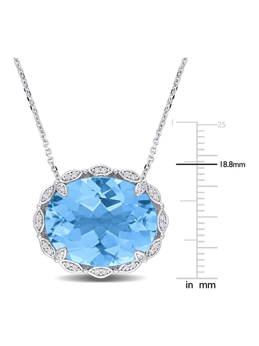 24.70 Carat (Ctw) Blue Topaz Pendant Necklace in 14K White Gold with Chain and Accent Diamonds
