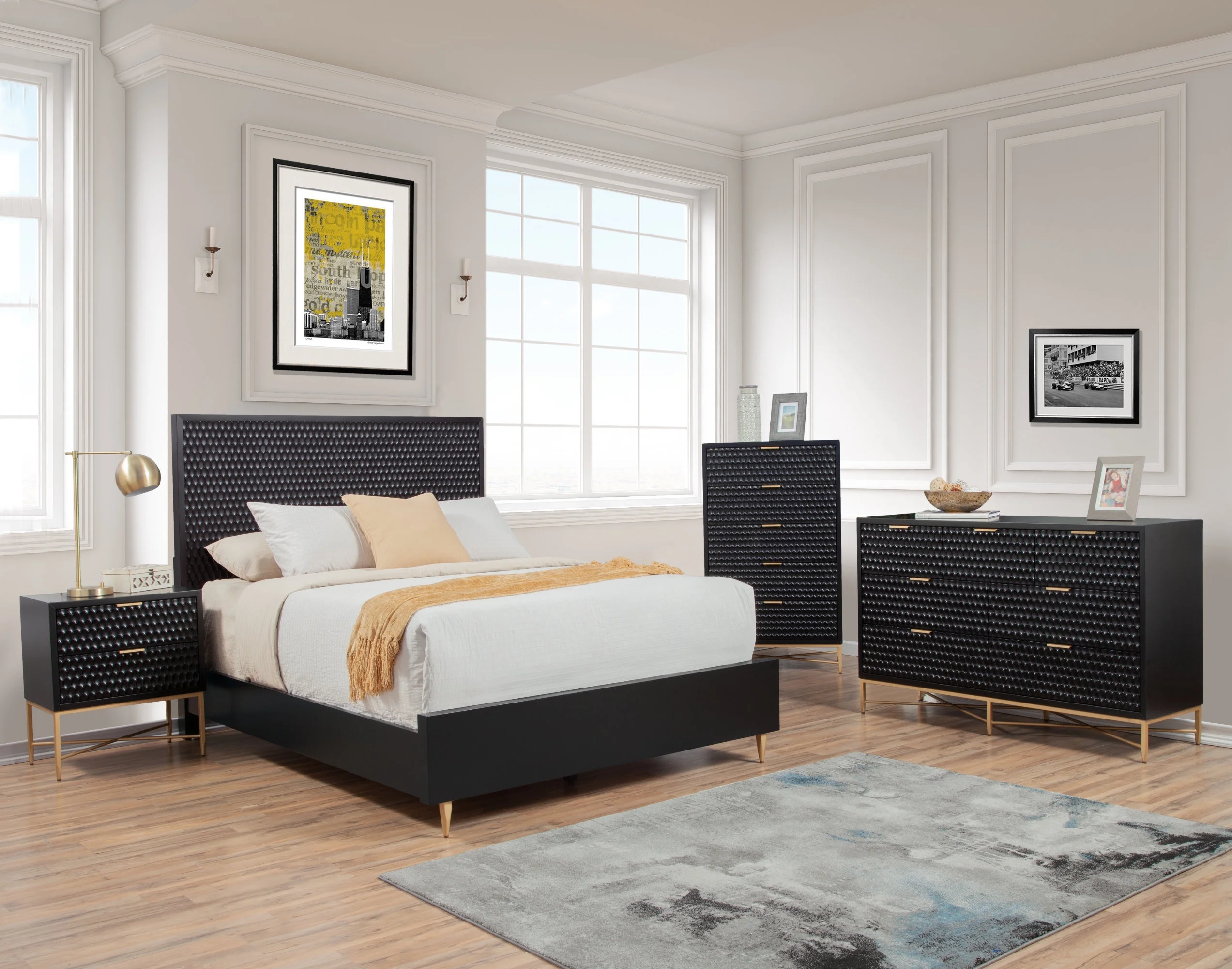 Origins by Alpine Black Pearl Five Drawer Wood Chest in Black