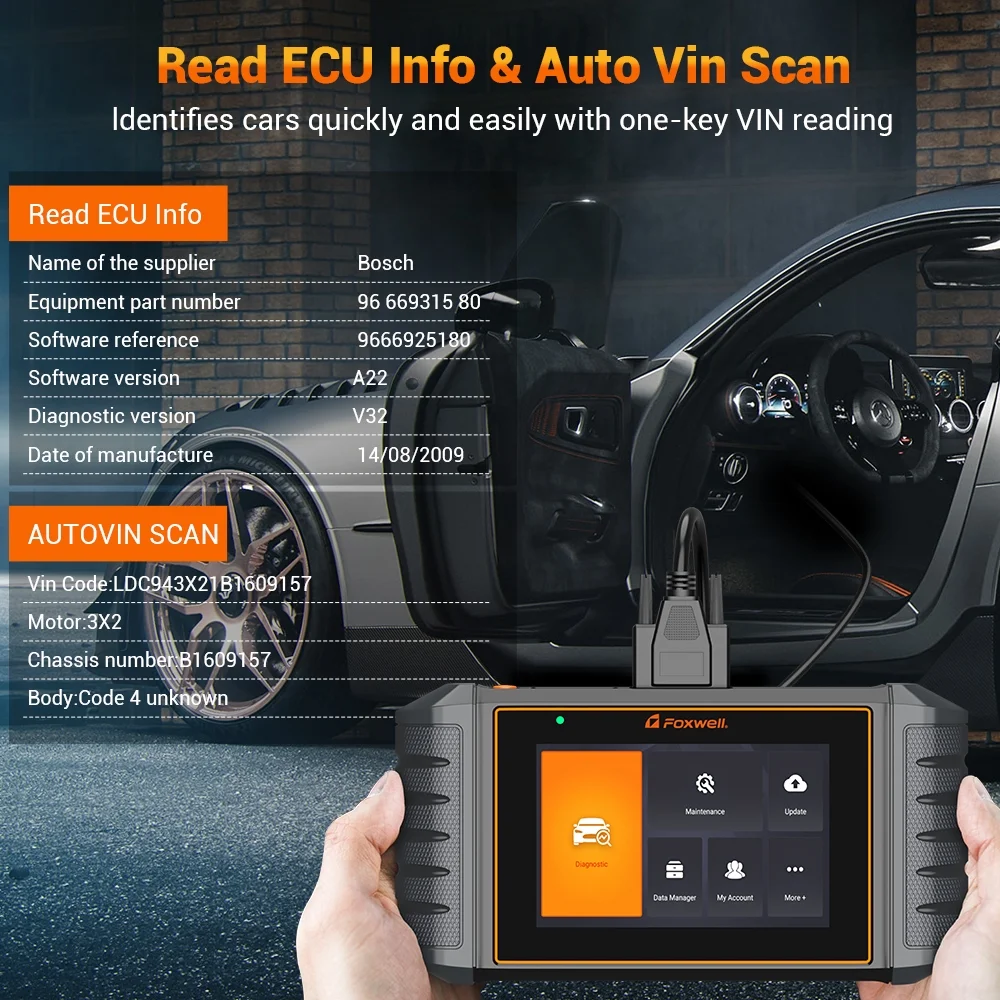 FOXWELL NT716 OBD2 Scanner Code Reader ABS Bleed Scan Diagnostic Tool SRS Transmission Engine Scanner Car Tool EPB TPMS SAS TPS Oil Reset, Android 9.0,5.5 inch Touchscreen & Lifetime Update