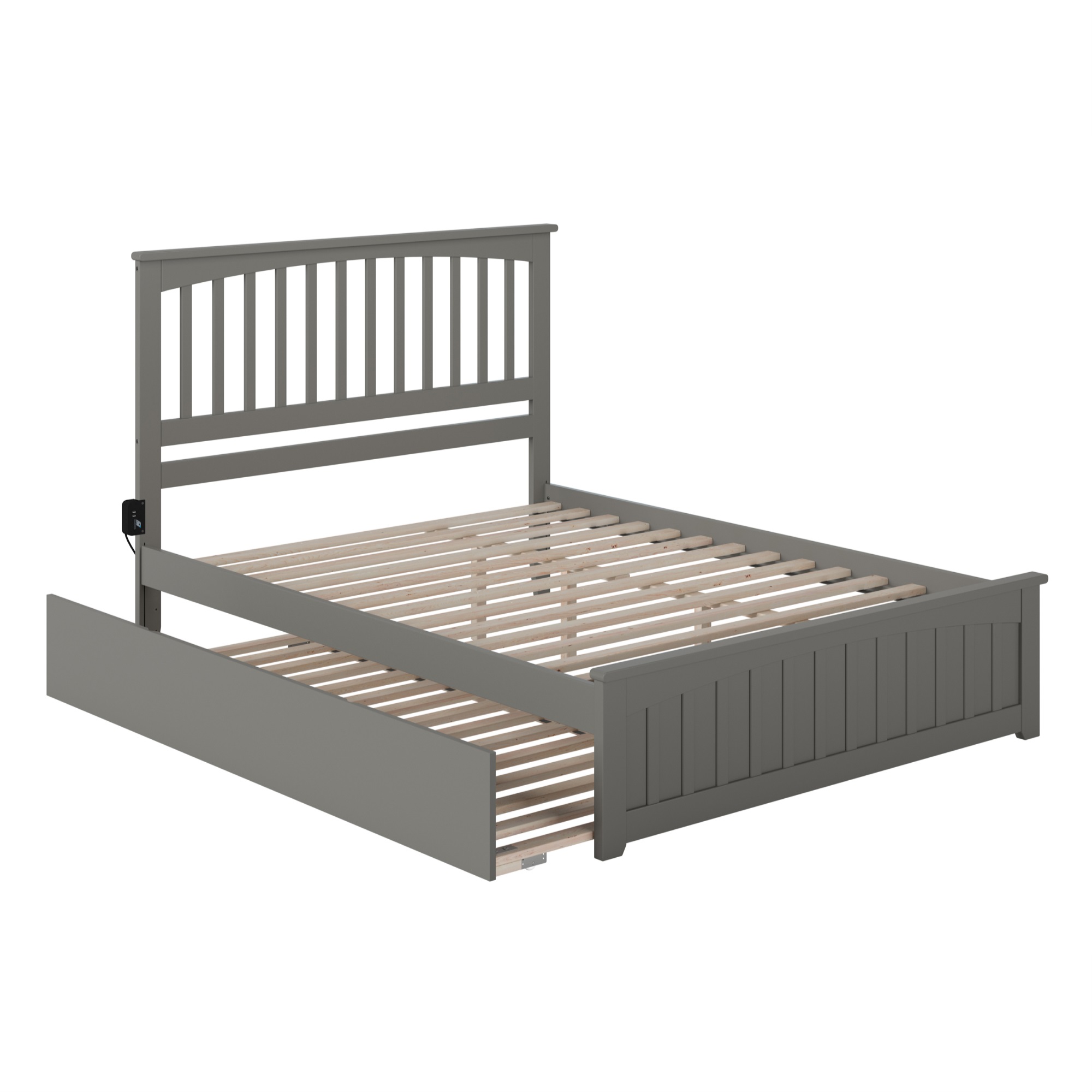 AFI Mission Solid Wood Queen Bed and Footboard with Twin XL Trundle in Gray