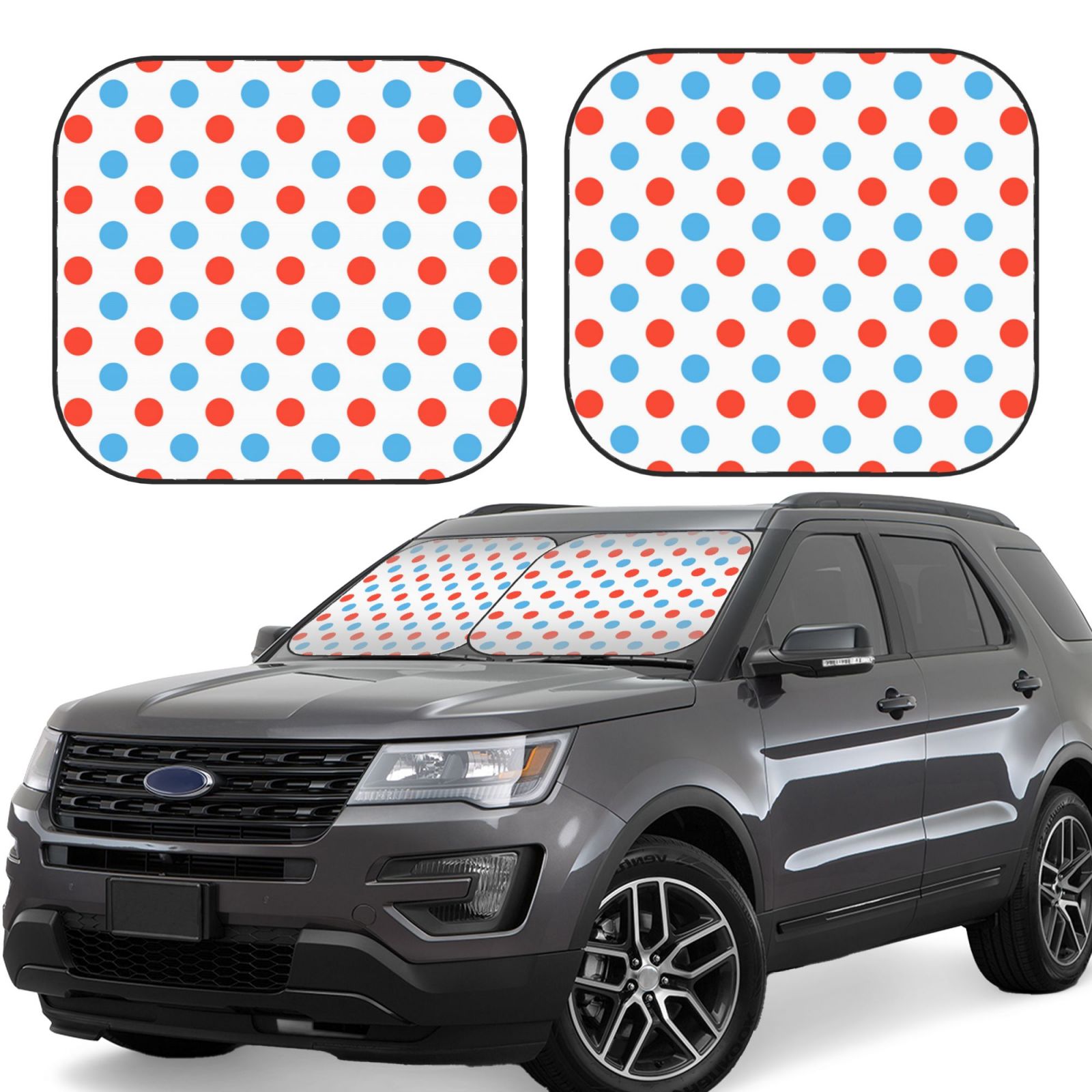 Lukts Red Blue Polka Dots Print 2 Piece Car Sun Shade Windshield,Foldable Car Shade Front Windshield With Keeps Your Vehicle Cool, For Most Sedans Suv And Trucks - Small