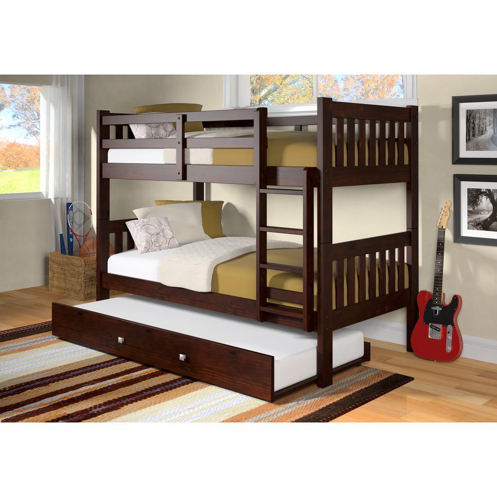 Belen Kox Pine Bunk Bed, Twin-Over-Twin, Dark Cappuccino