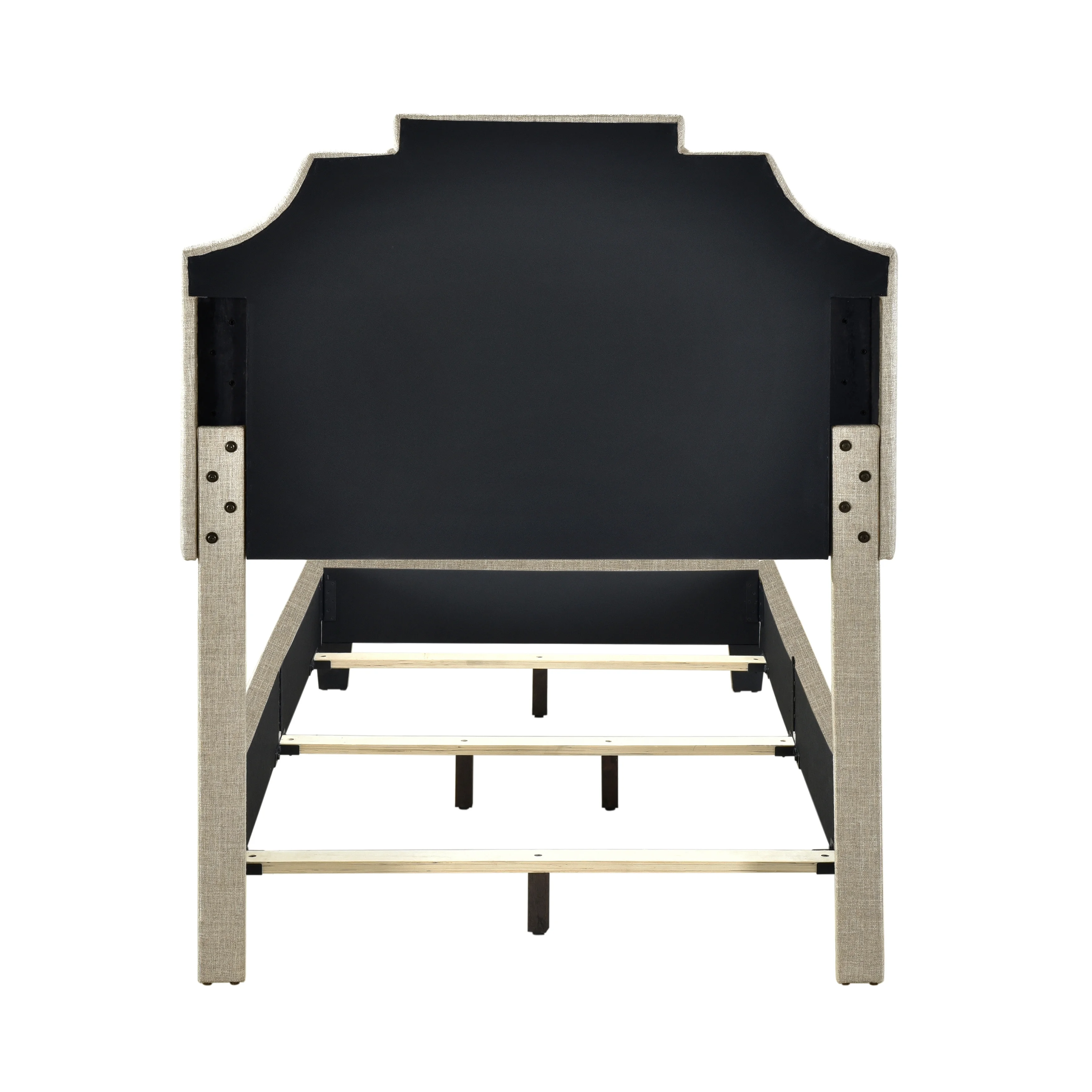 Home Meridian Shaped Twin All-In-One Upholstered Bed in Linen