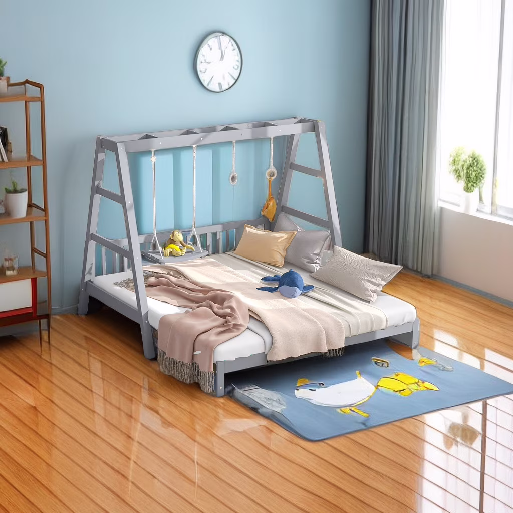 Extendable Twin Daybed with Swing and Ring Handles, (Twin Bed can be Pulled Out to be King)