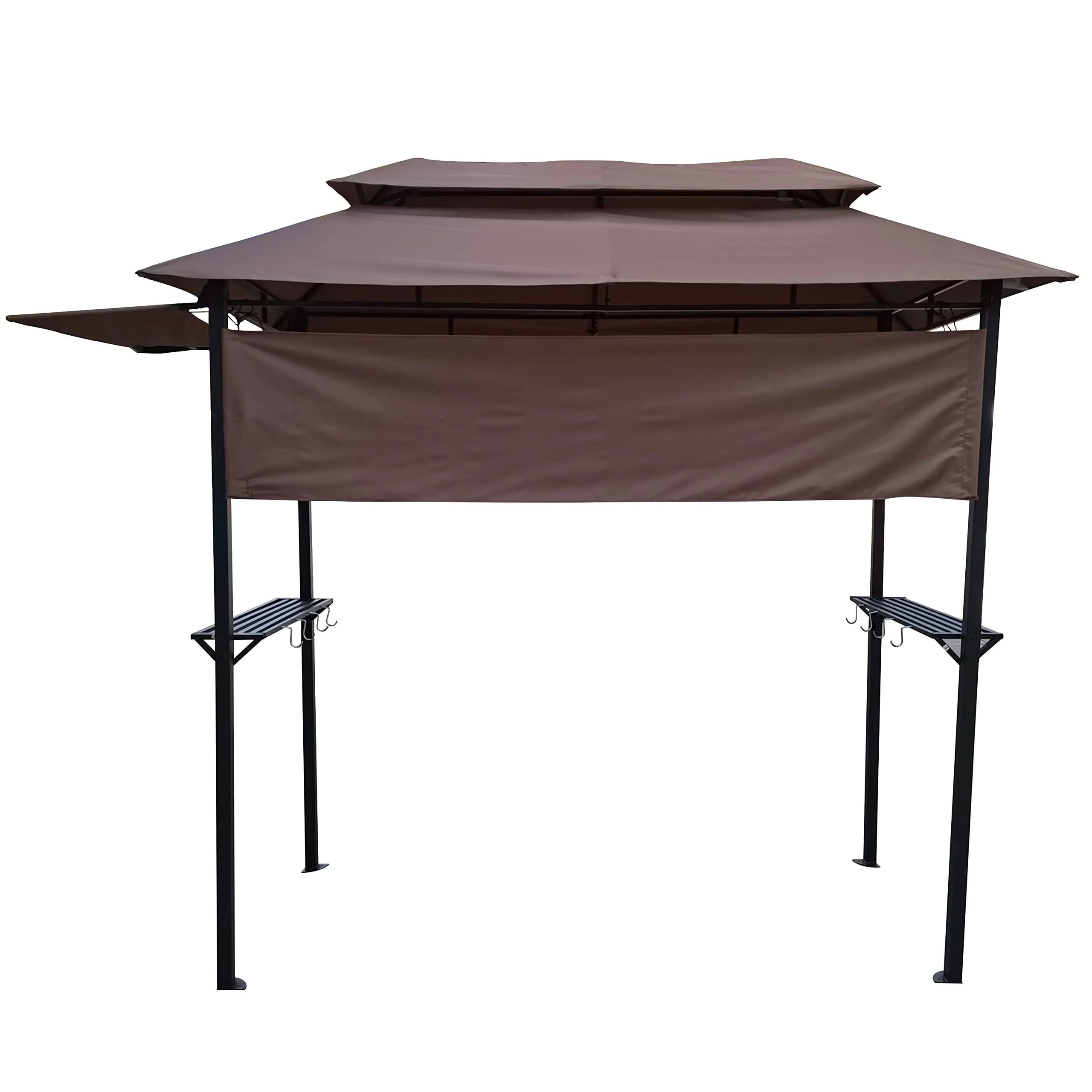 8'x4' Grill Gazebo Canopy, Grill Tent for Outdoor Grill, Double Tiered BBQ Gazebo with Two Extra Shadow, Two Shelves, Eight Hooks, Small Grill Shelter For Backyard, Patio (Light Brown)