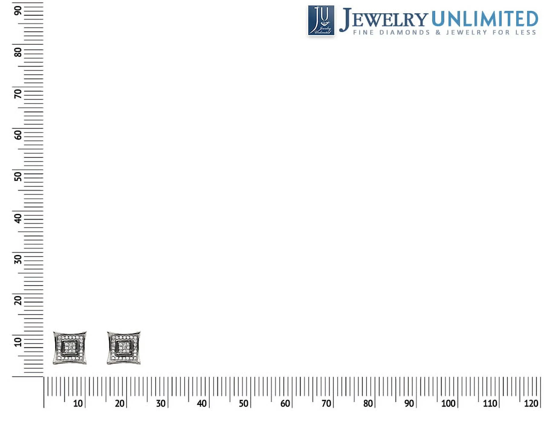 10K White Gold 8MM Curve Square Kite Diamond Stud Earring 1/4ct.