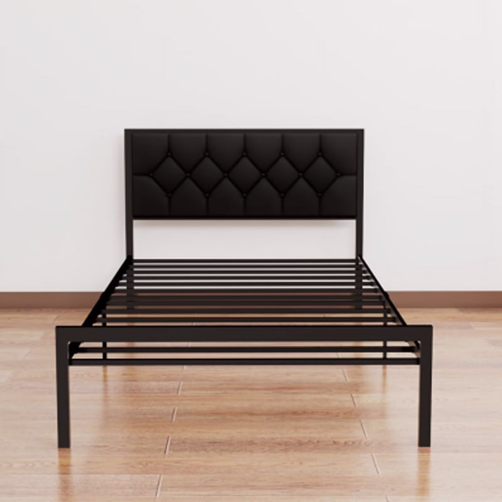 Queen Size Metal Bed Frame with Faux Leather Button Tufted Headboard, Heavy-Duty Platform Bed Frame with 12'' Storage, Steel Slats Support, No Box Spring Needed, Noise Free, Black