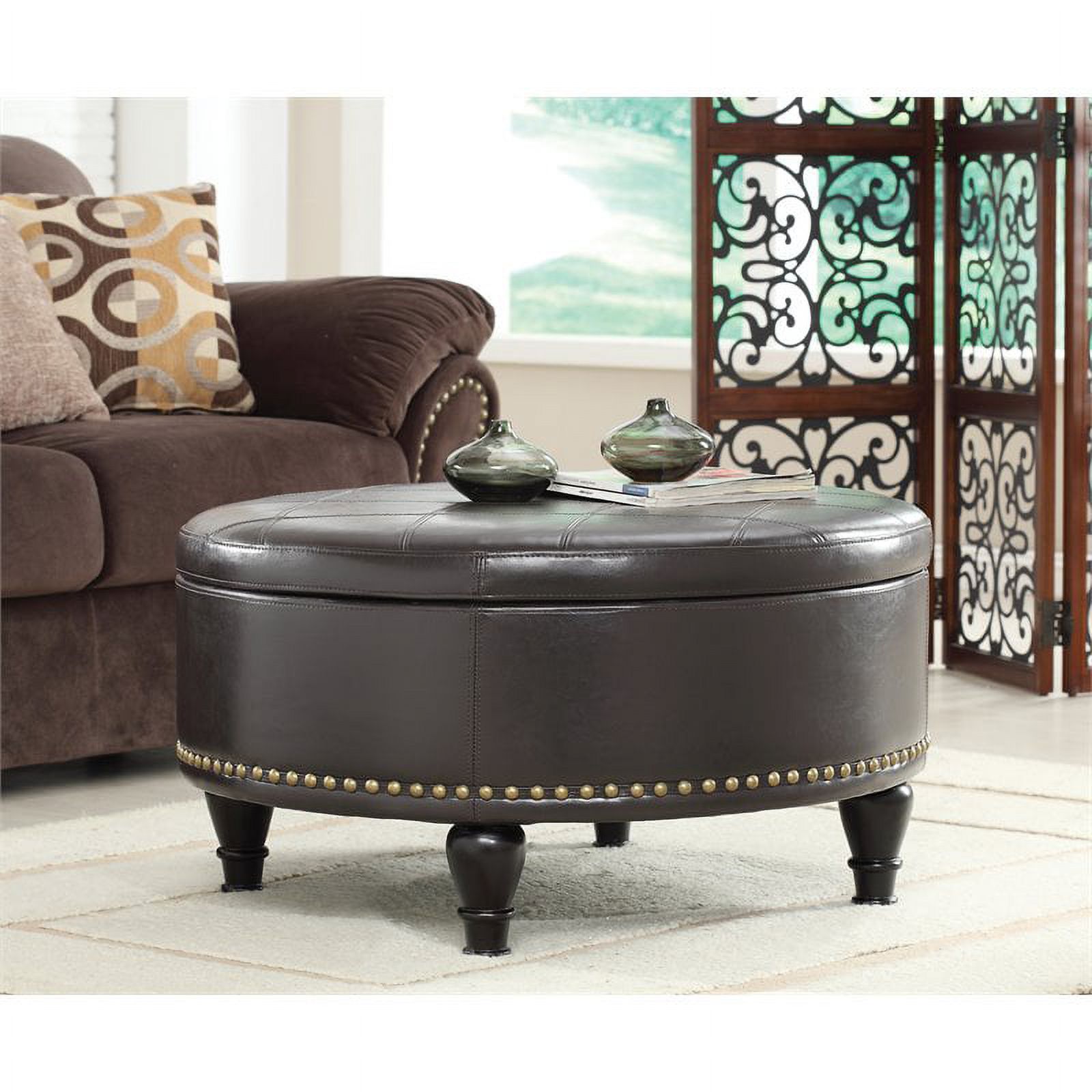 Augusta Storage Leather Ottoman in Espresso