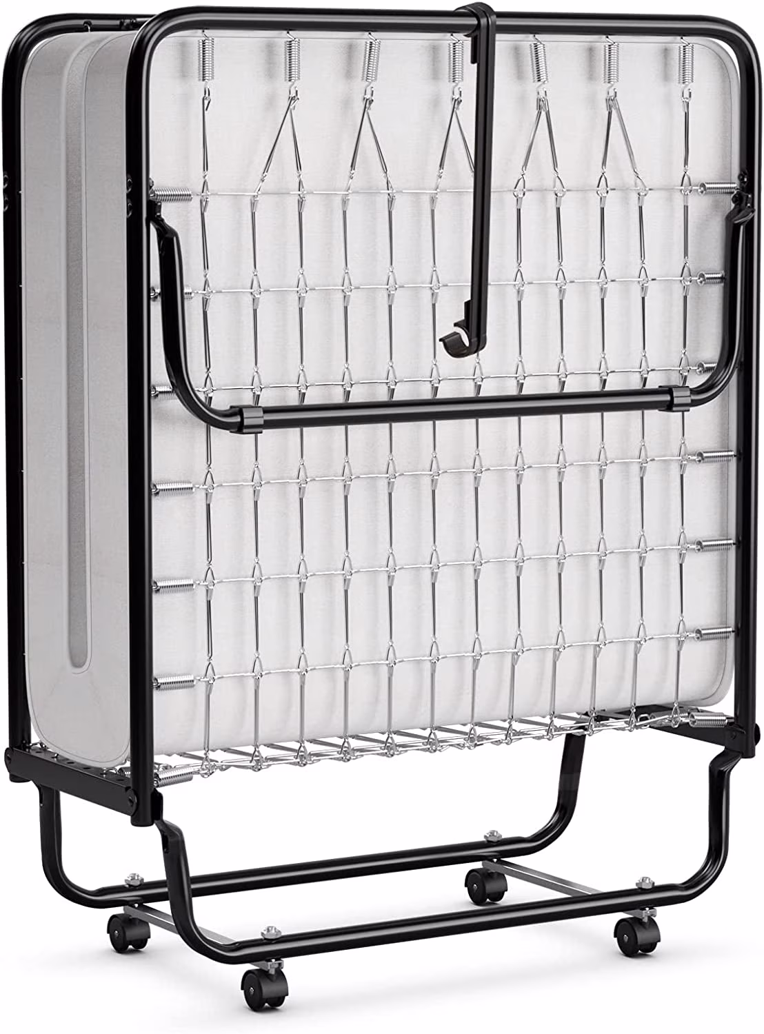 Rollaway Folding Bed with 4 Inch Mattress for Adults  Foldable Portable Guest Bed with Memory Foam Mattress & Sturdy Metal Frame  Cot Size Fold up Bed on Wheels  Easy to Store  Made i