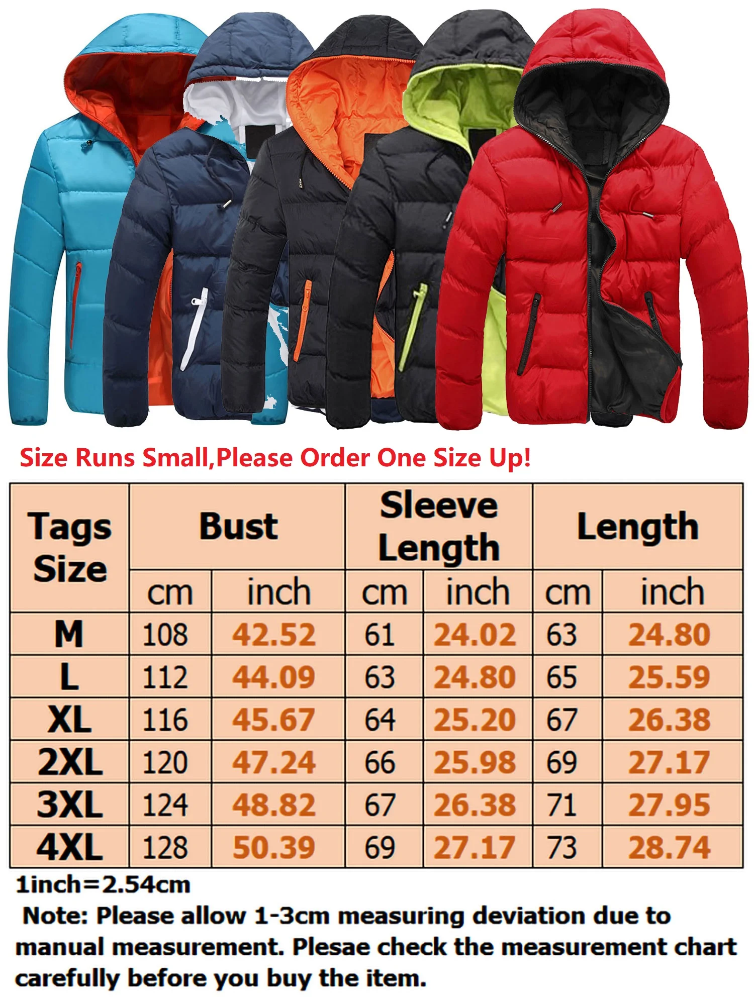Men's Winter Plus Size Hooded Puffer Coat Warm Lightweight  Parka Long Sleeve Outdoor Travel Snowboarding Jackets with Zipper Pockets