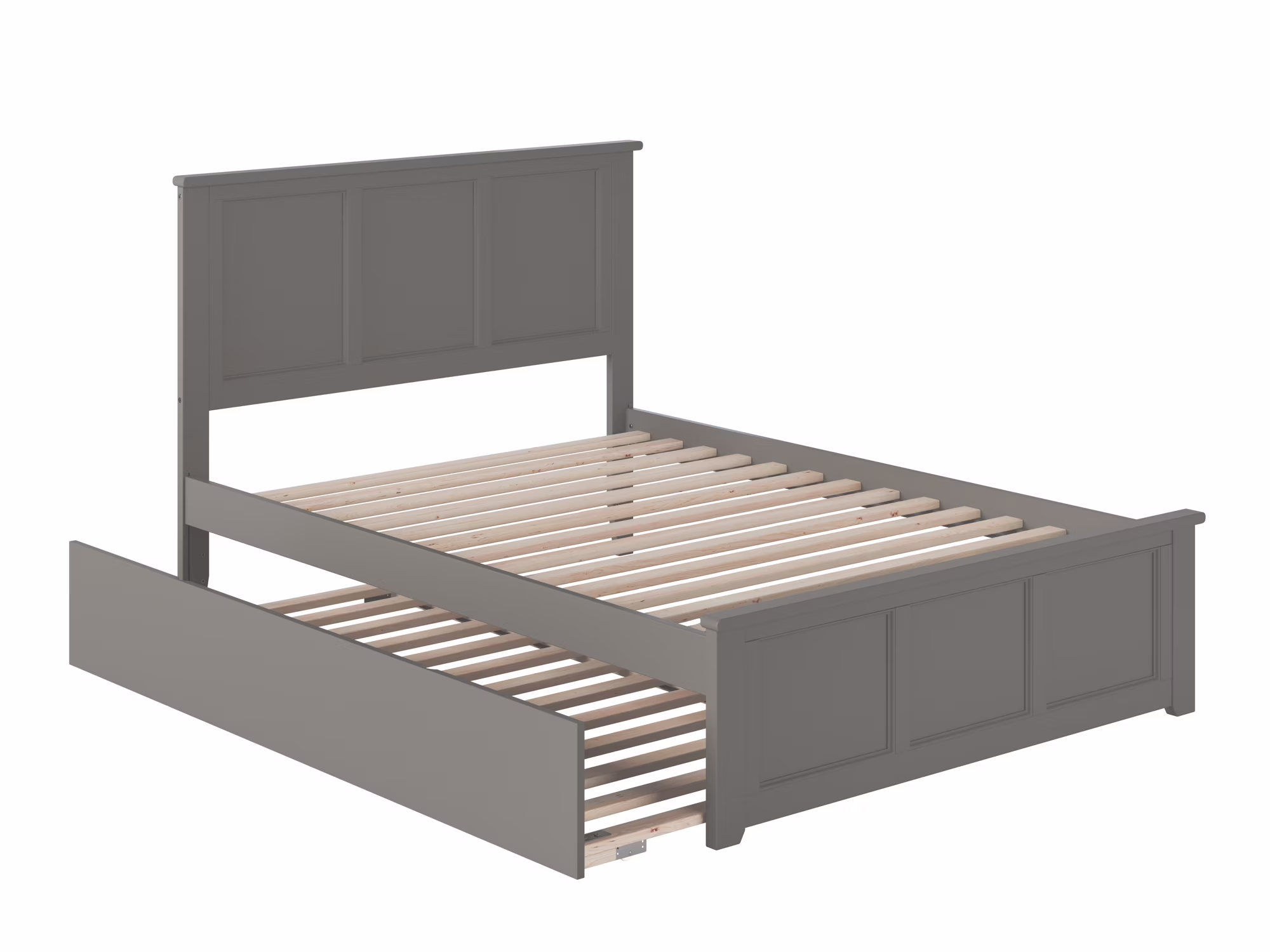 AFI Madison Full Wood Platform Bed with Matching Footboard & Twin Trundle in Grey