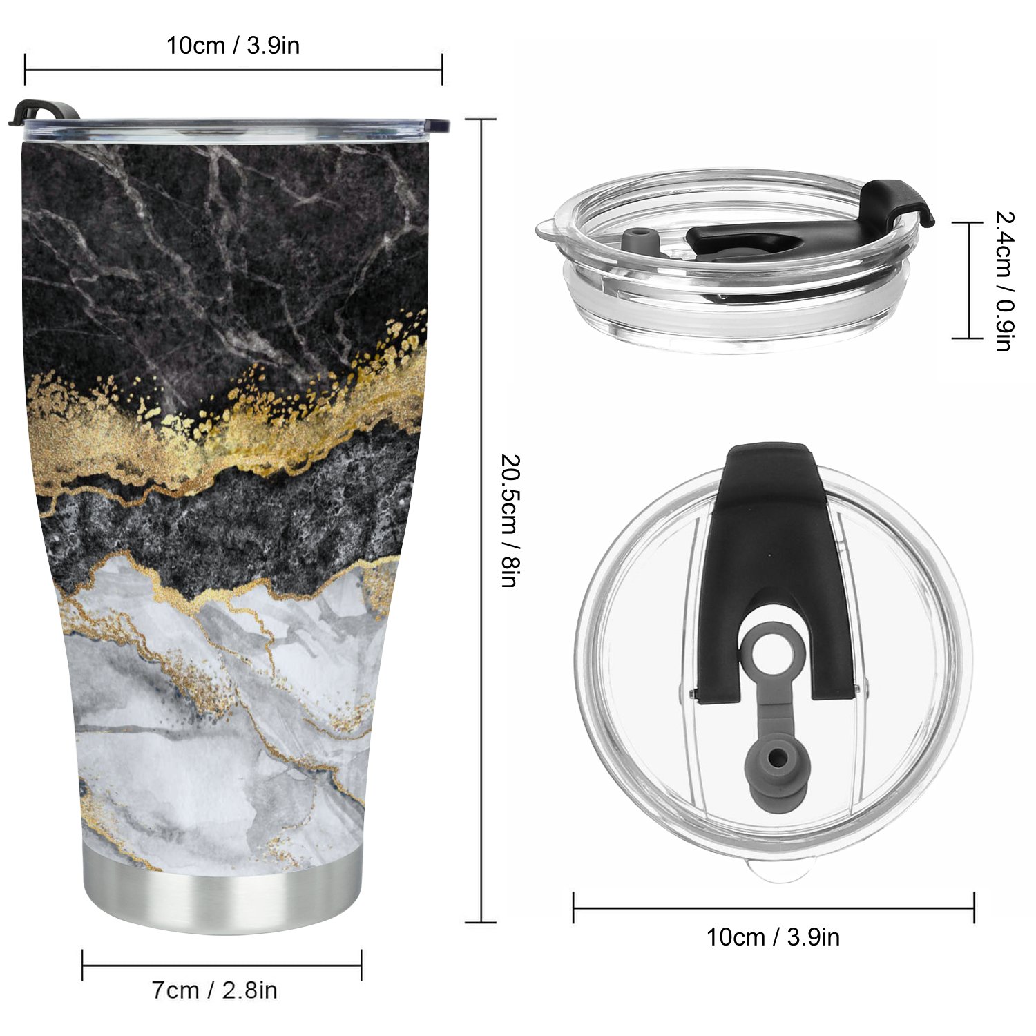 Hidove Stainless Steel Tumbler, Black Marble 30oz Leak Proof & Stainless Steel Bottle for Hot & Cold Drinks - Coffee Travel Mug, Water Metal Canteen, Thermal Cup